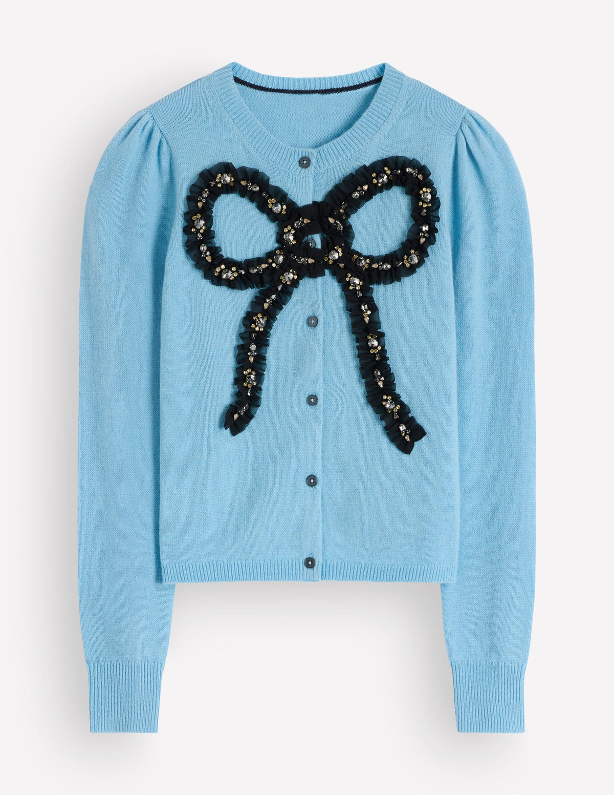 Ria Embellished Knit Cardigan-Blue, Bow - Image 6