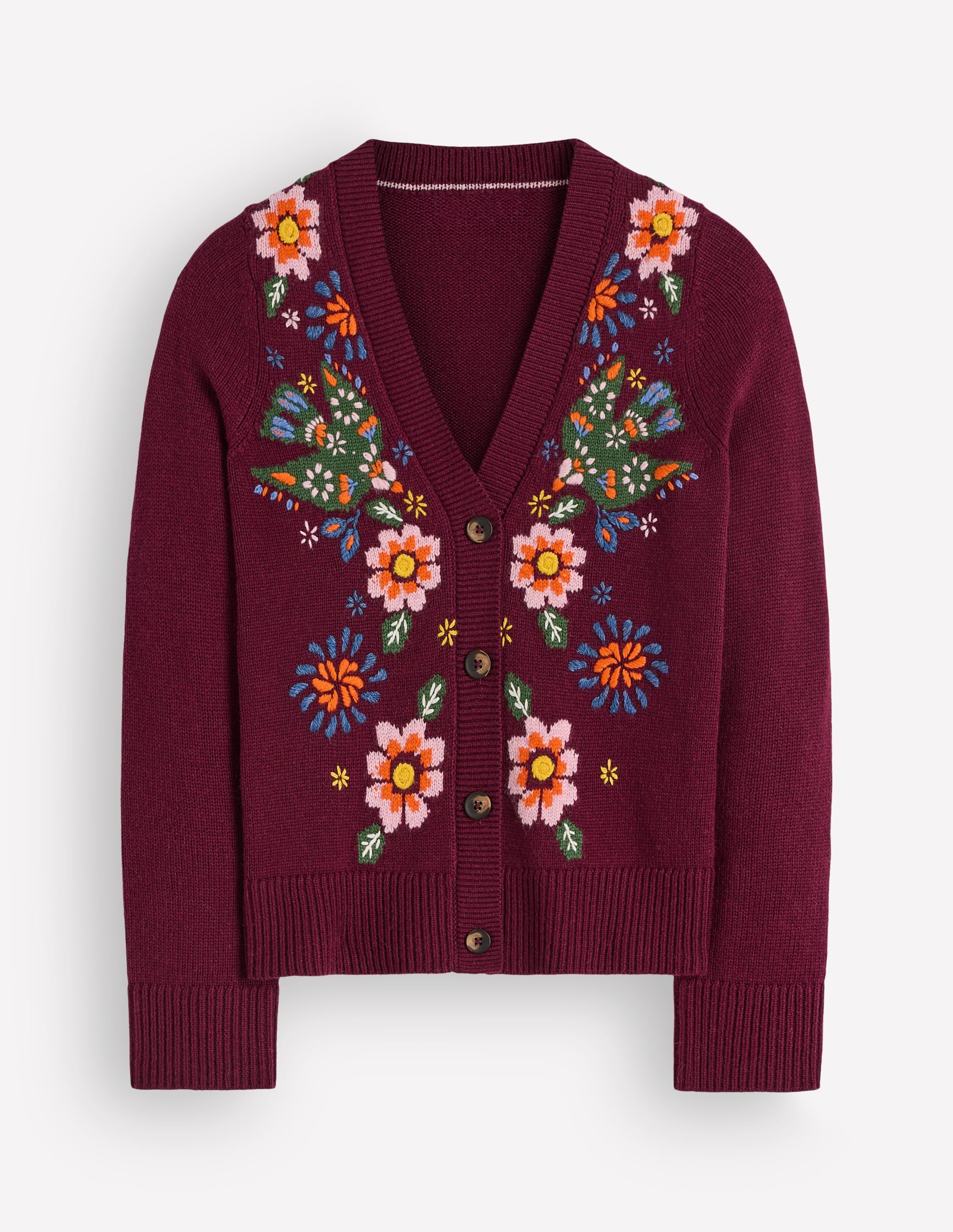 Ella Embroidered Knit Cardigan - Dark Cherry, Embroidery | Boden USA