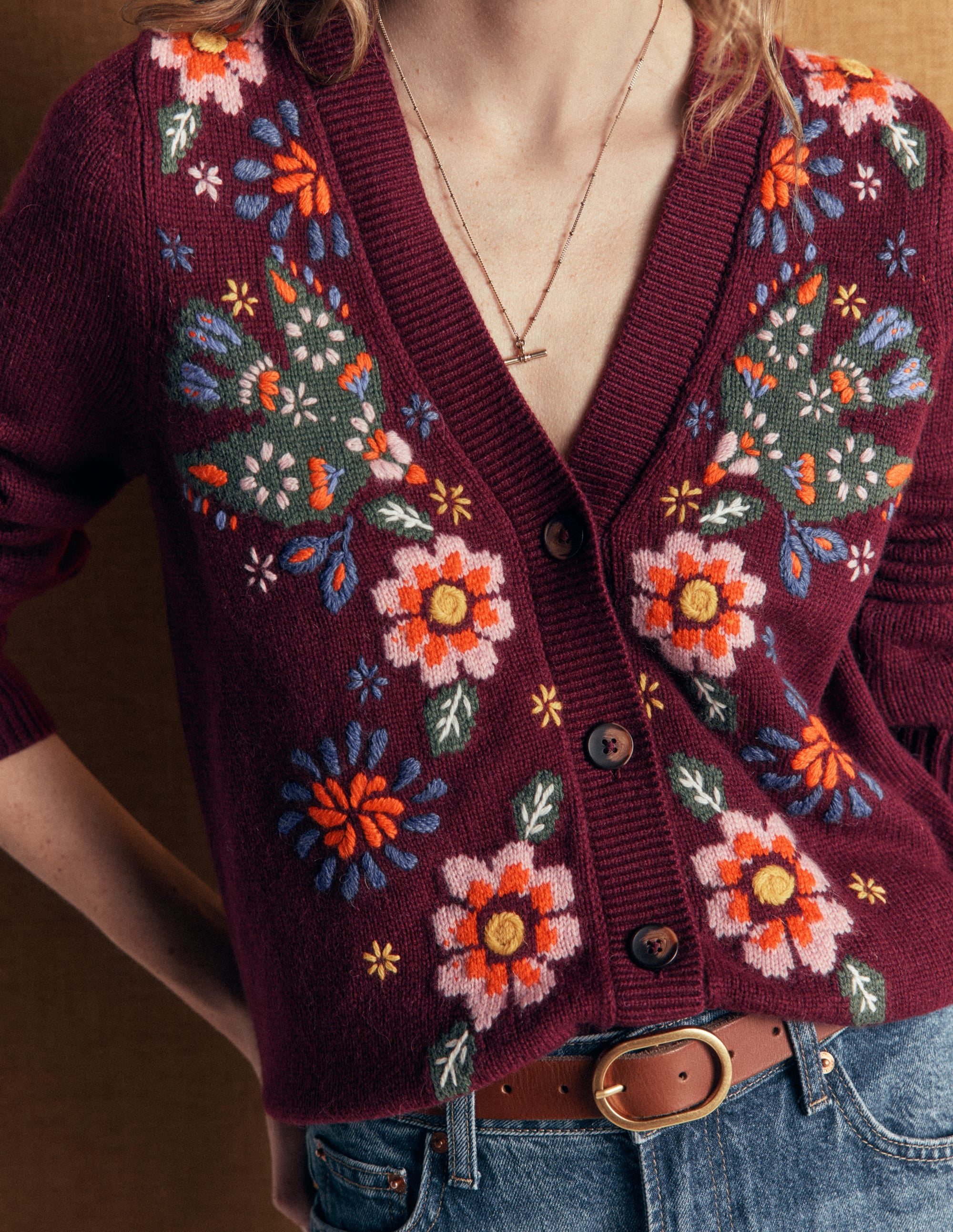 Ella Embroidered Knit Cardigan - Dark Cherry, Embroidery | Boden USA