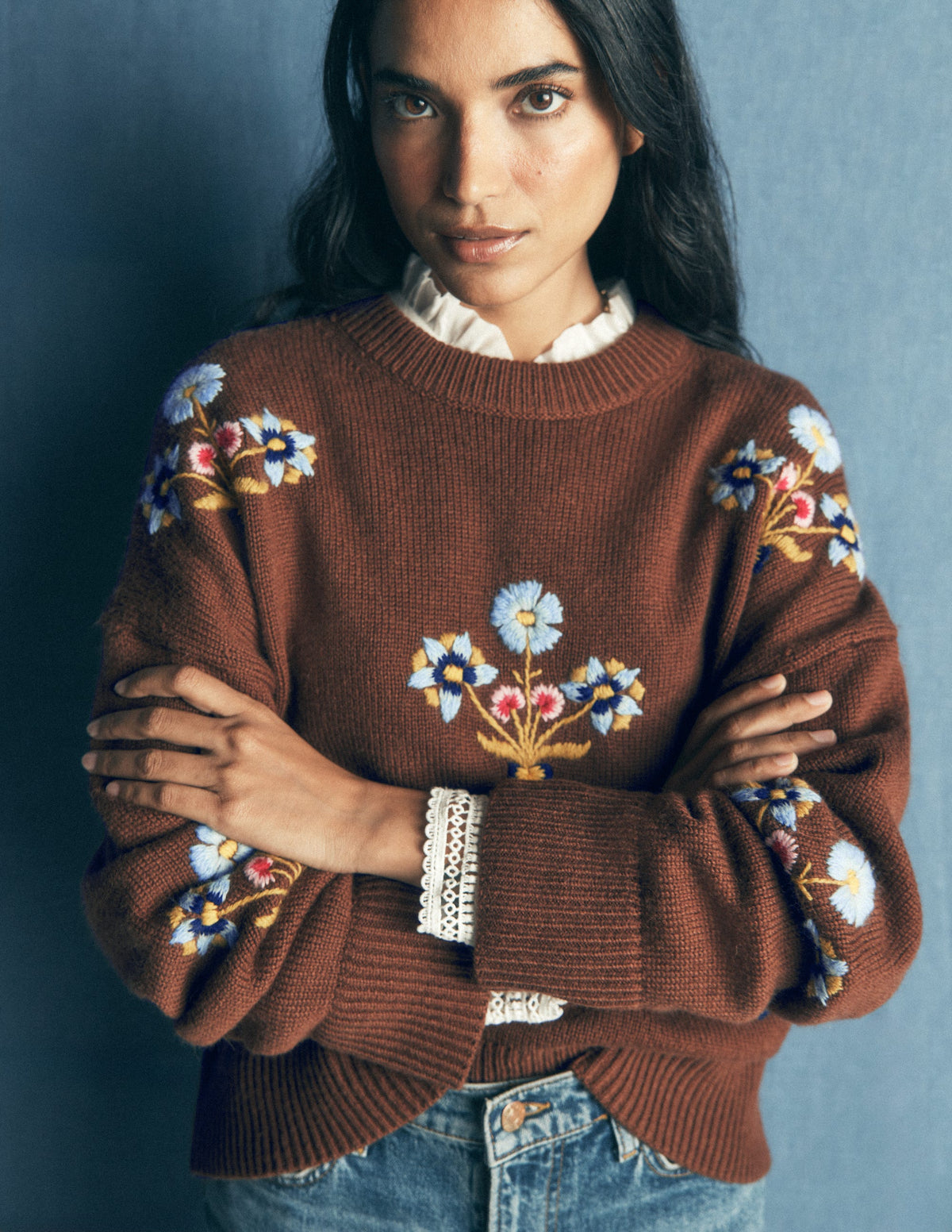 Ella Embroidered Knit Sweater-Raw Umber Embroidery - Image 2