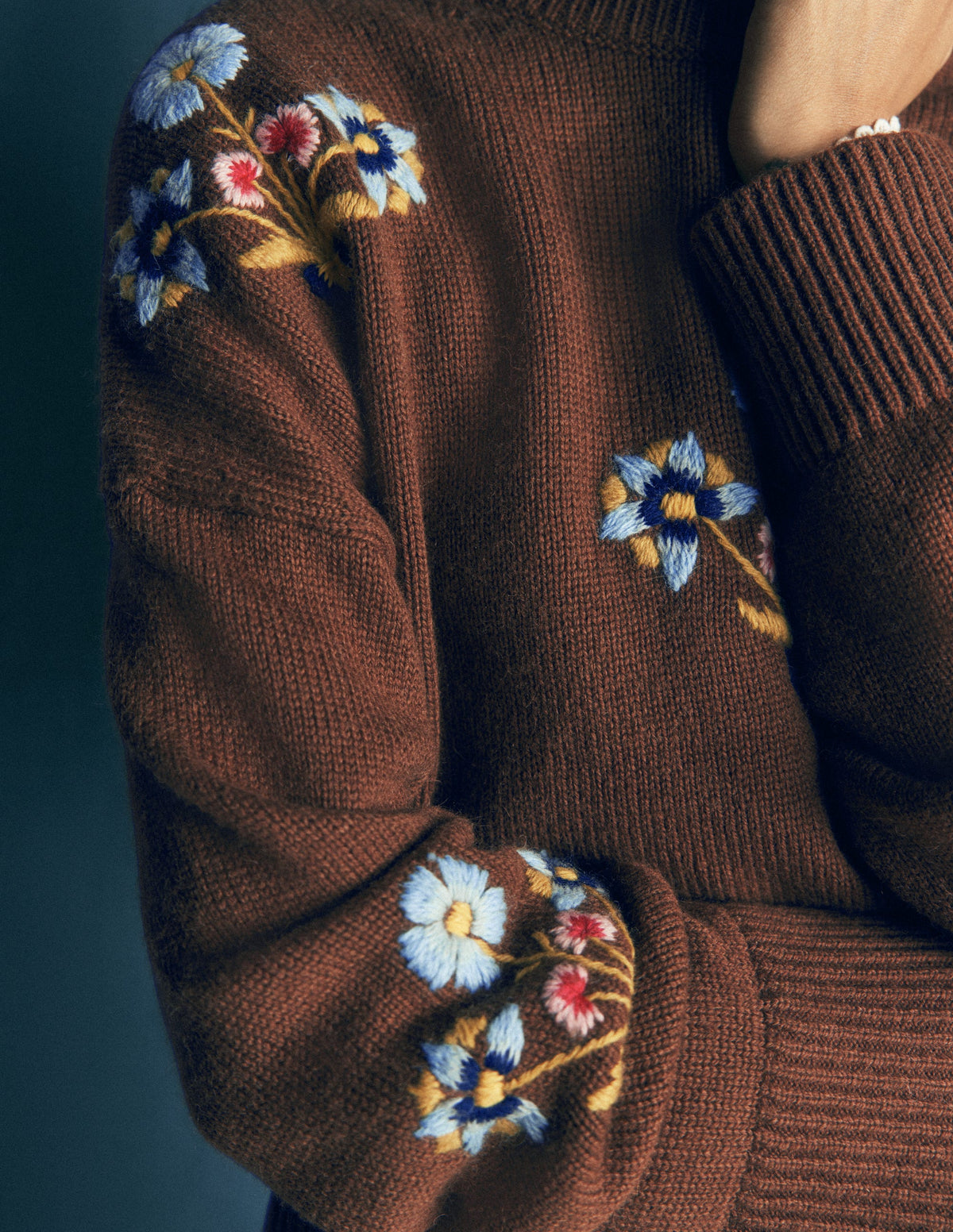 Ella Embroidered Knit Sweater-Raw Umber Embroidery - Image 3