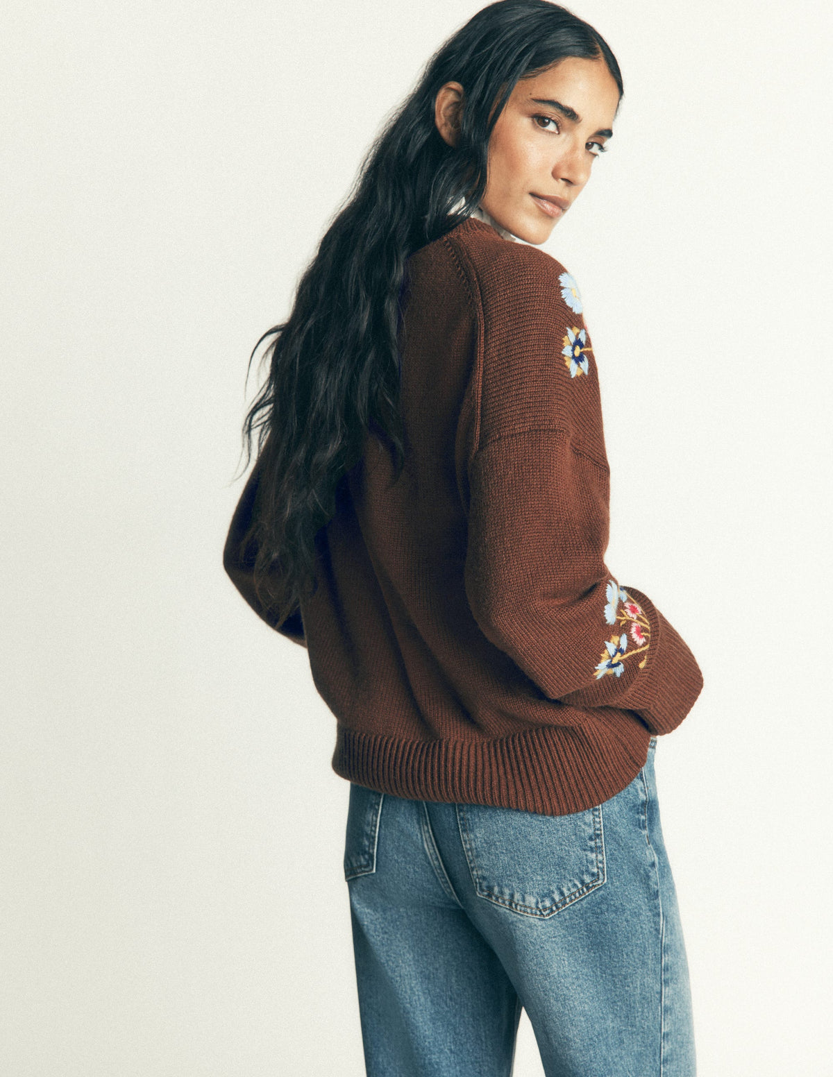 Ella Embroidered Knit Sweater-Raw Umber Embroidery - Image 4
