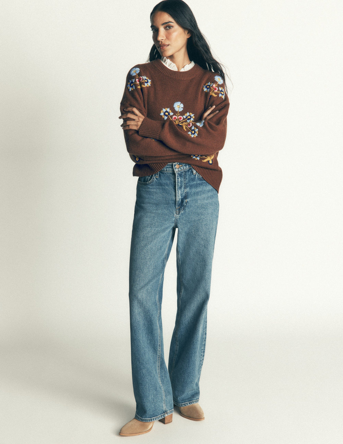 Ella Embroidered Knit Sweater-Raw Umber Embroidery - Image 5