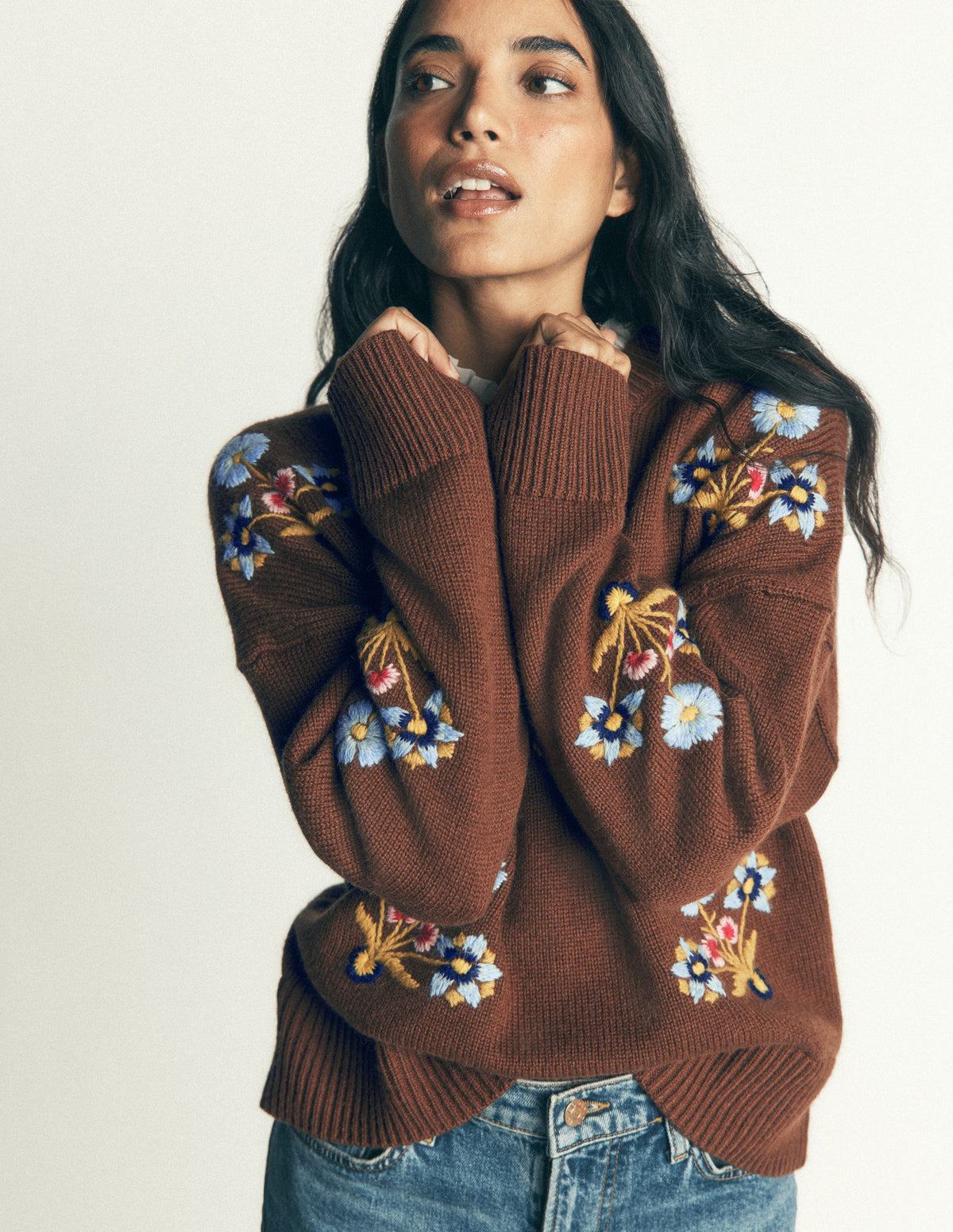 Ella Embroidered Knit Sweater-Raw Umber Embroidery - Image 6
