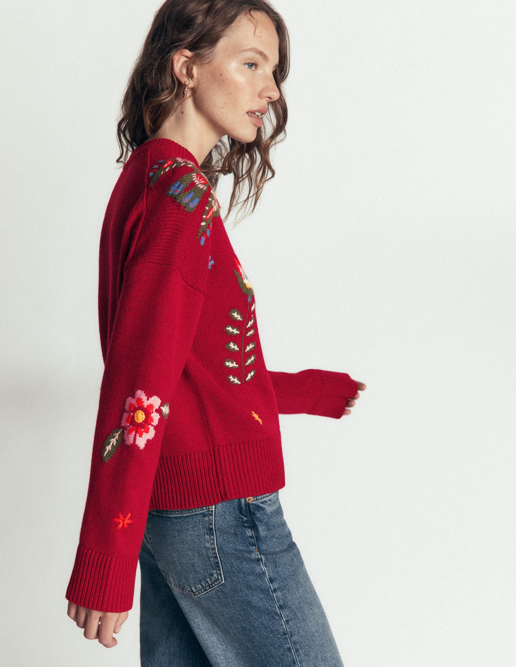Ella Embroidered Knit Sweater-Crimson Red Embroidery - Image 3
