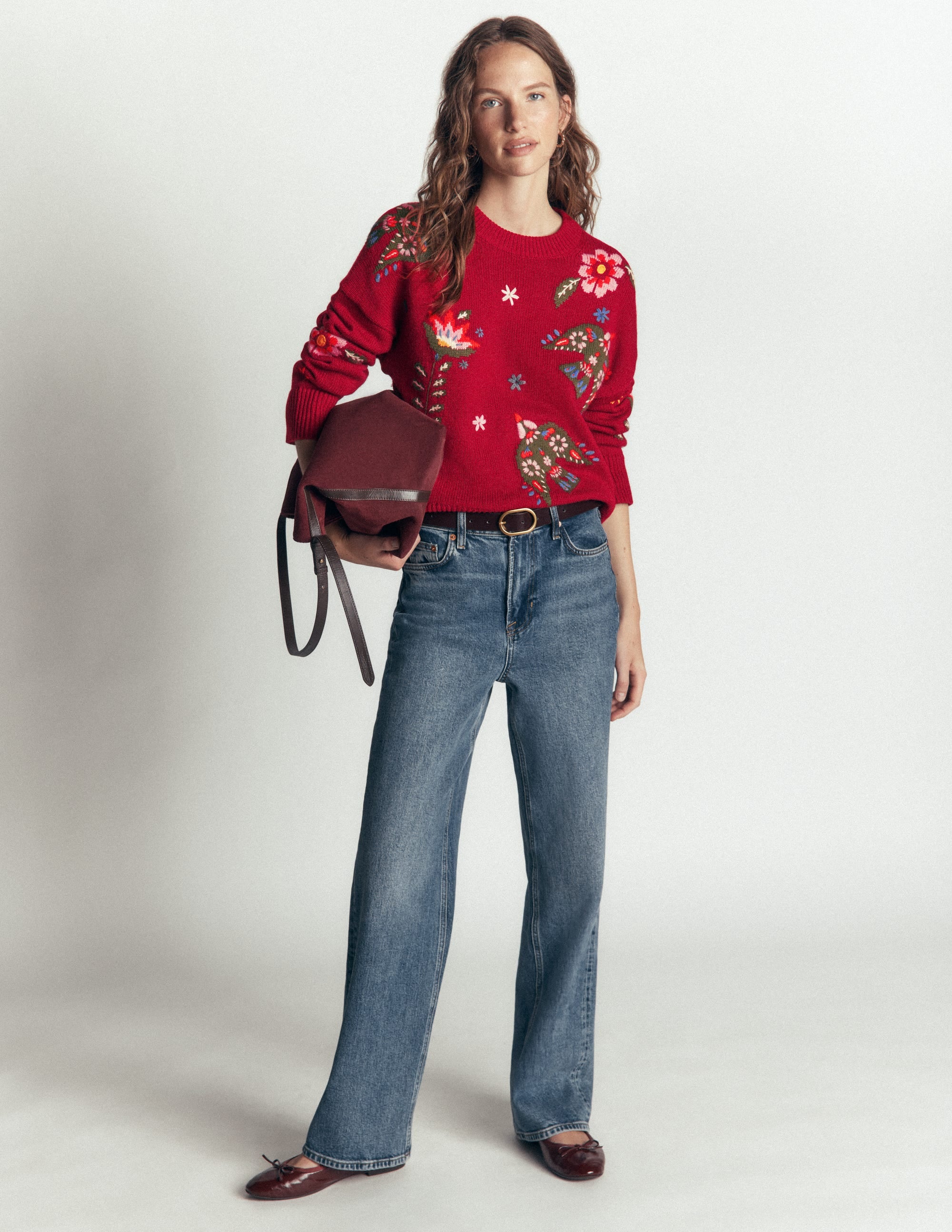 Ella Embroidered Knit Sweater-Crimson Red Embroidery - Image 4