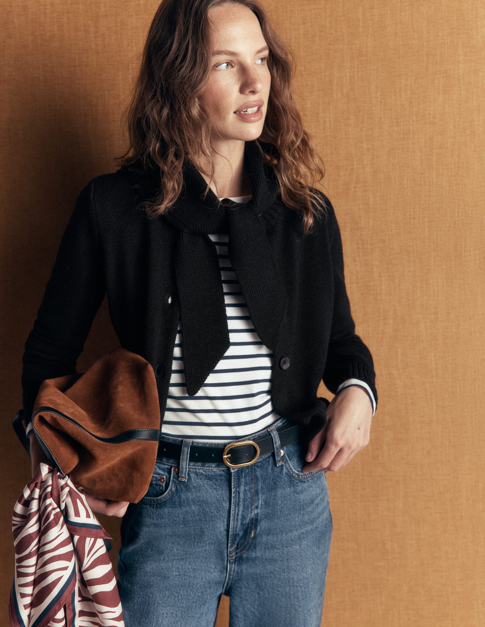 Lydia Tie Neck Knit Cardigan-Black-4