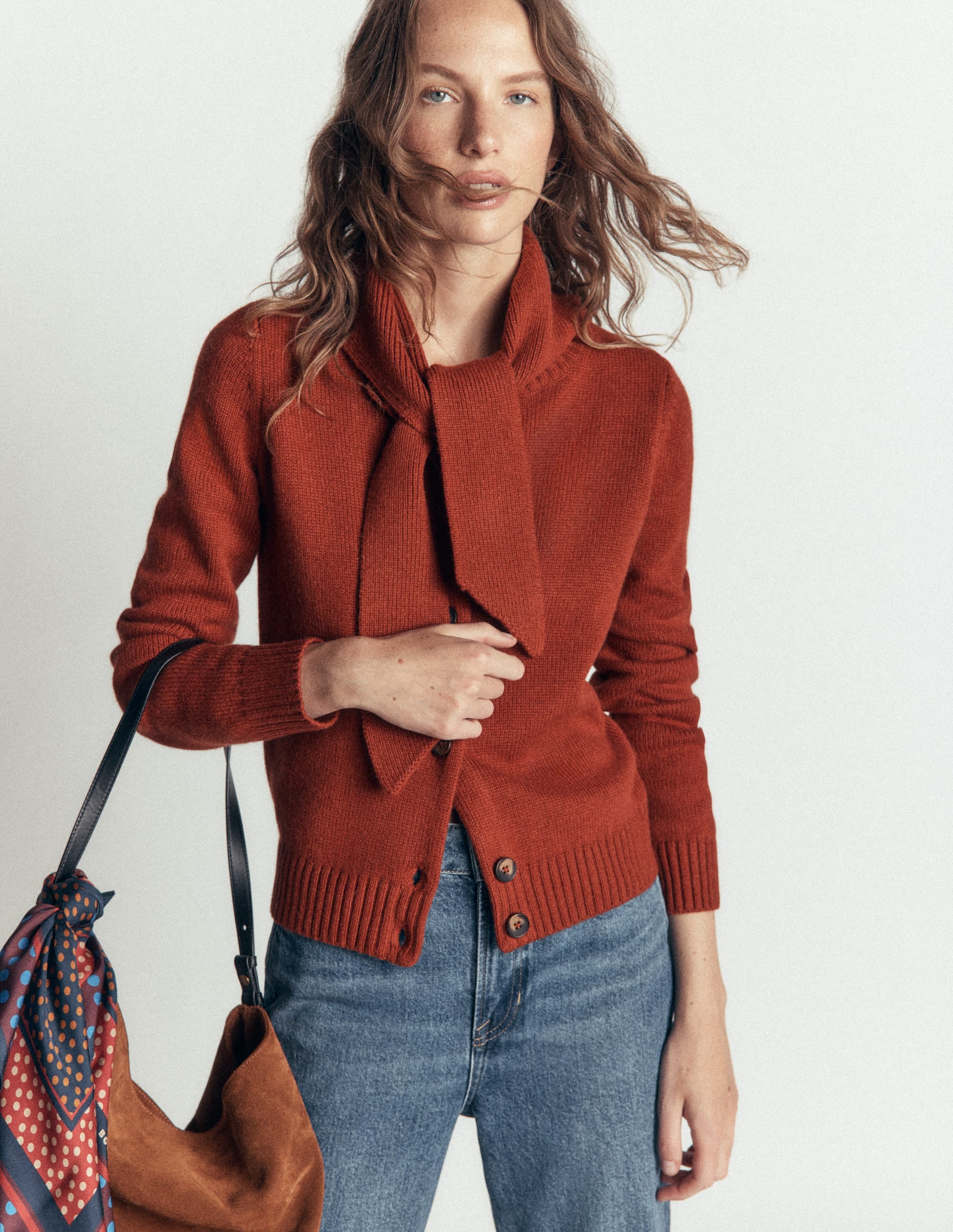 Lydia Tie Neck Knit Cardigan - Burnt Henna | Boden USA