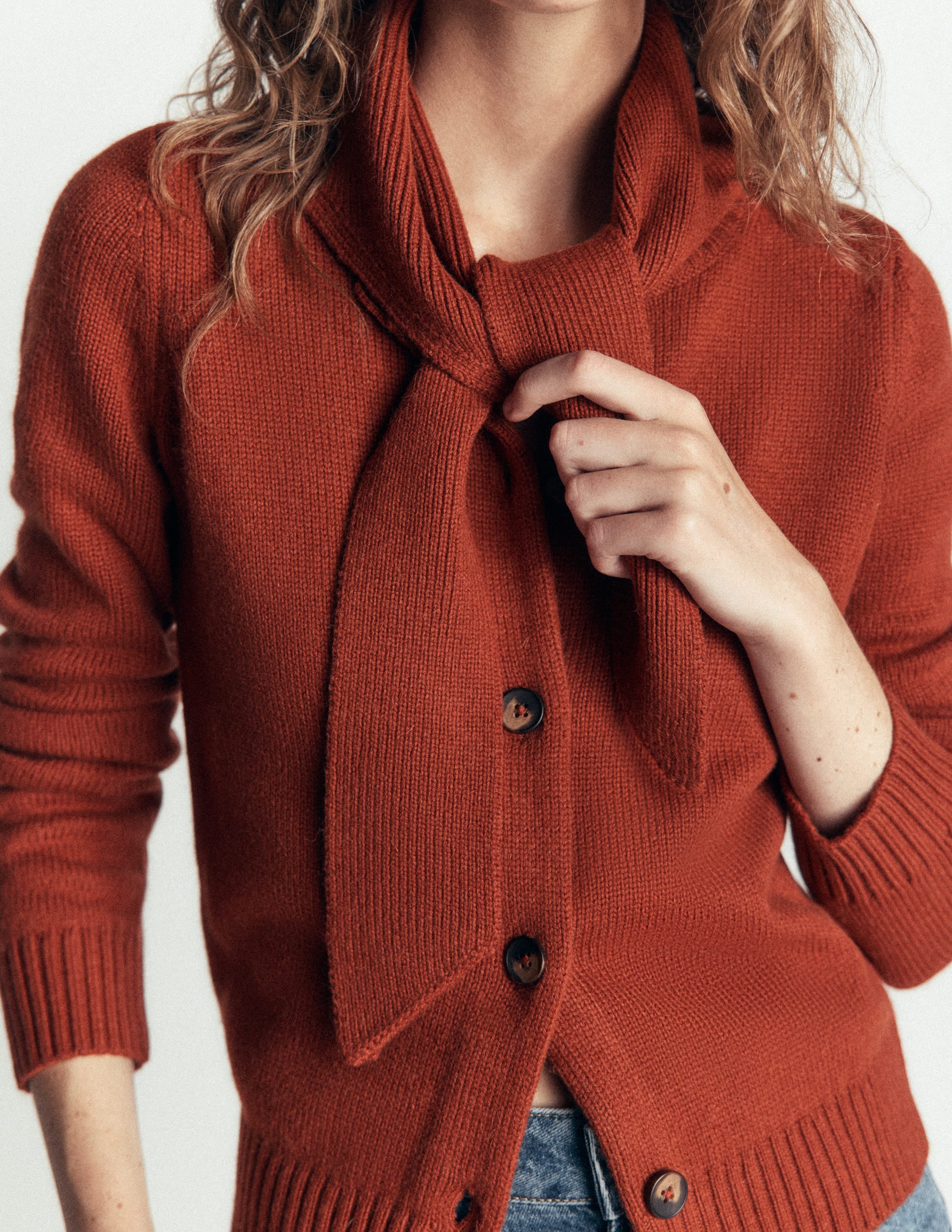 Lydia Tie Neck Knit Cardigan-Burnt Henna - Image 2