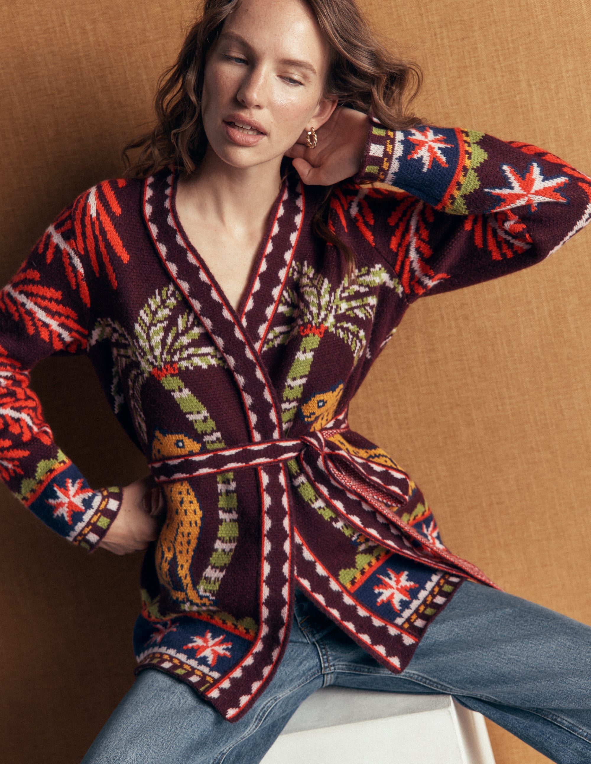 Belted Wrap Knitted Cardigan-Winetasting - Image 2
