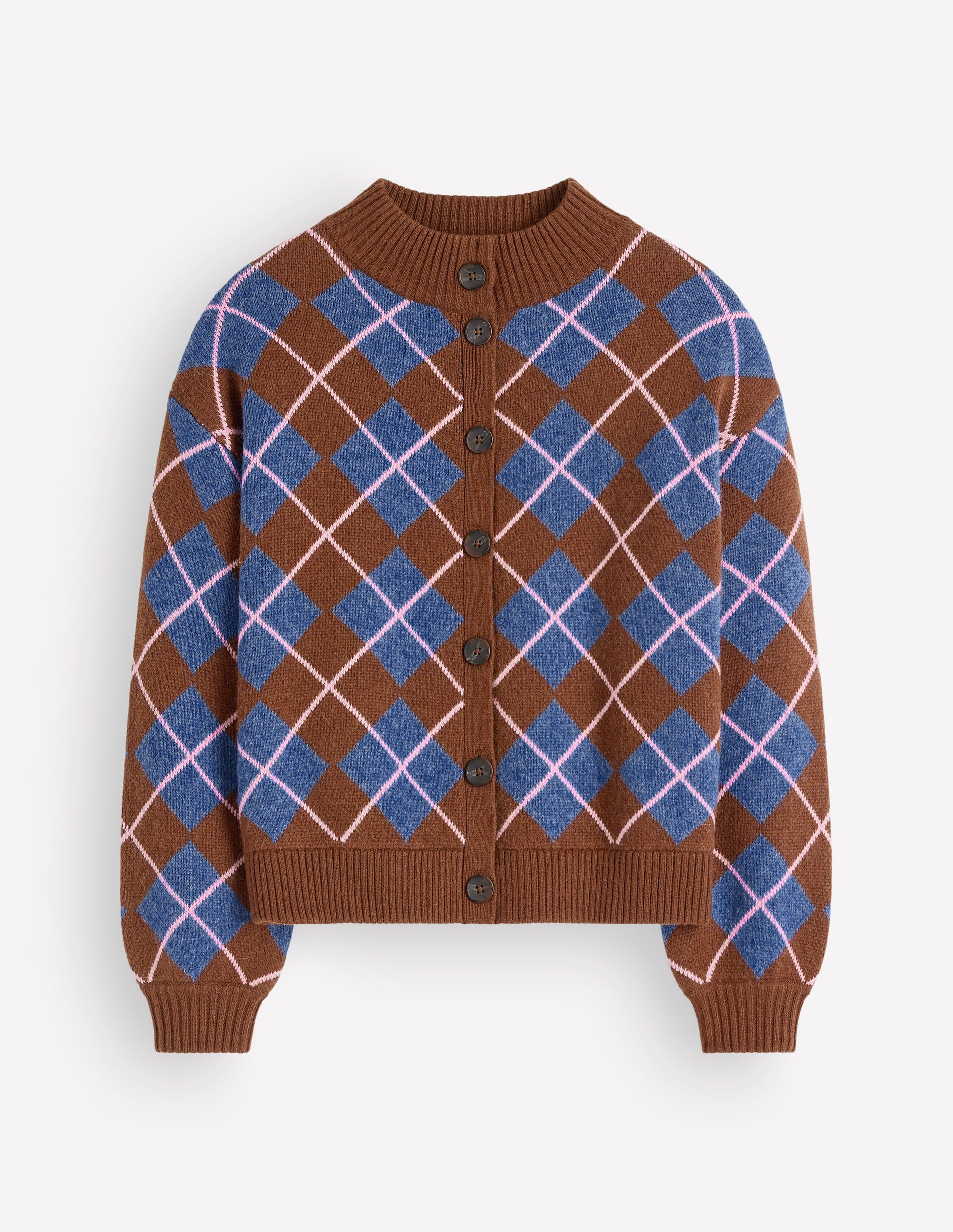 Jemma Jacquard Knit Cardigan-Raw Umber, Argyle-6