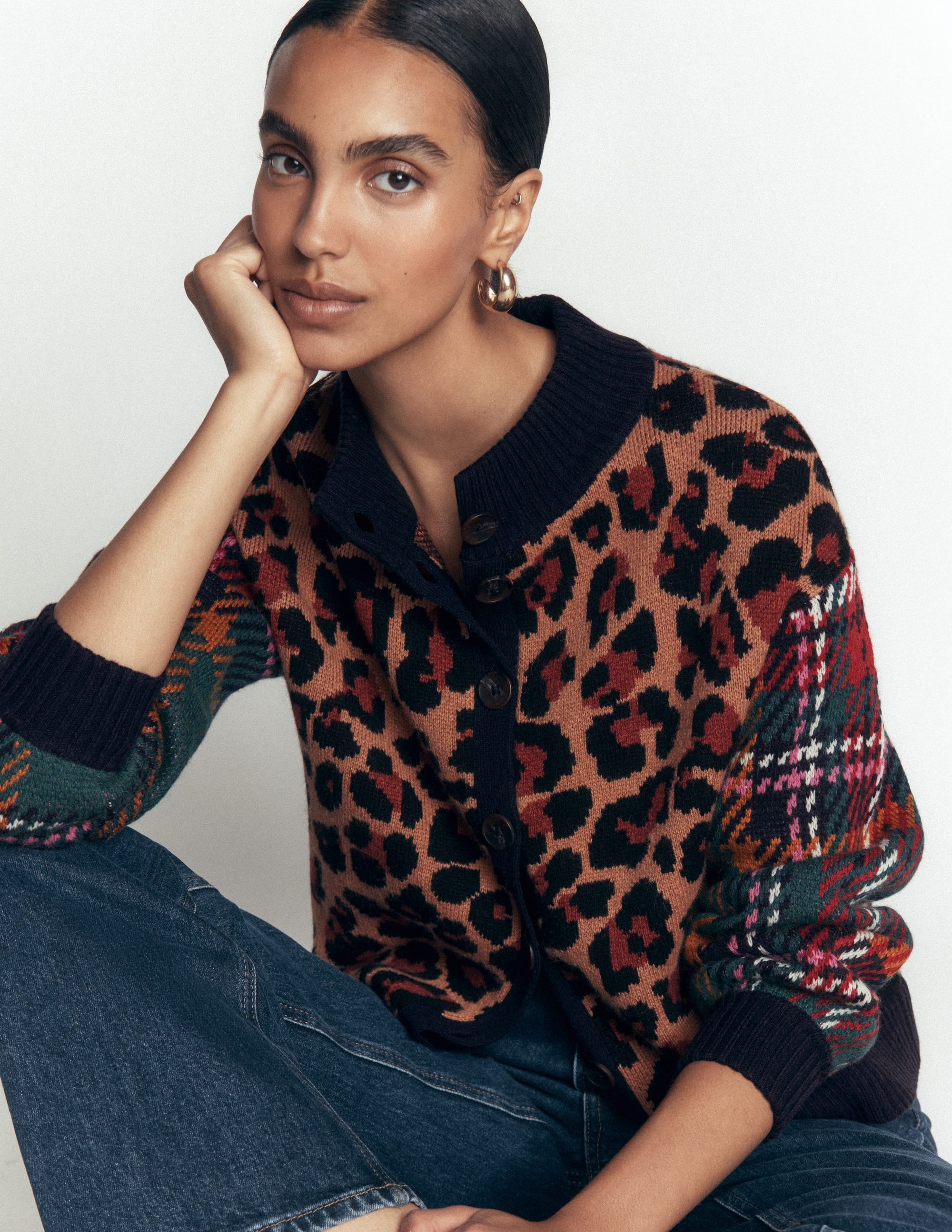 Jemma Jacquard Knit Cardigan-Leopard Hotch - Image 1