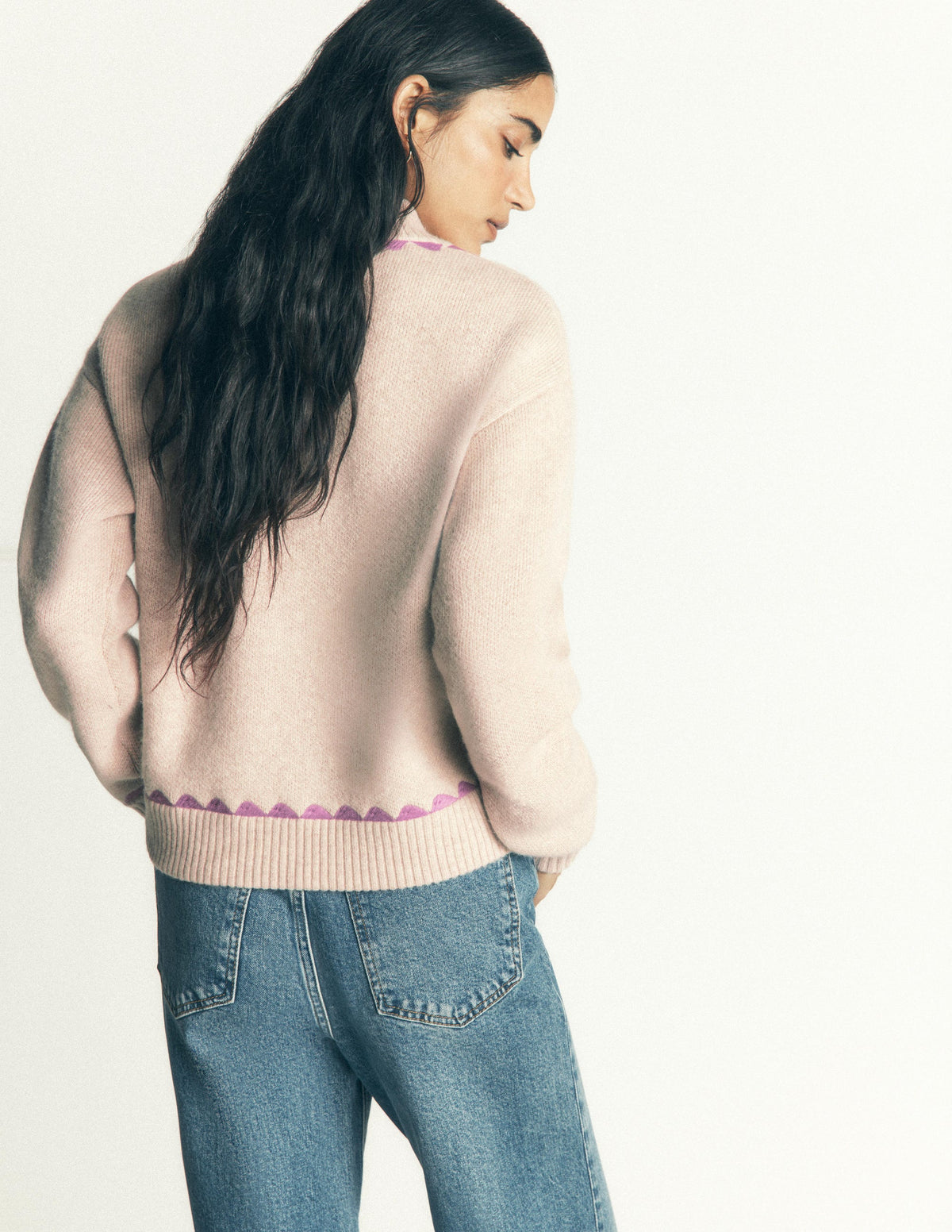 Jemma Jacquard Knit Cardigan-Oatmeal Melange, Embroidery-4