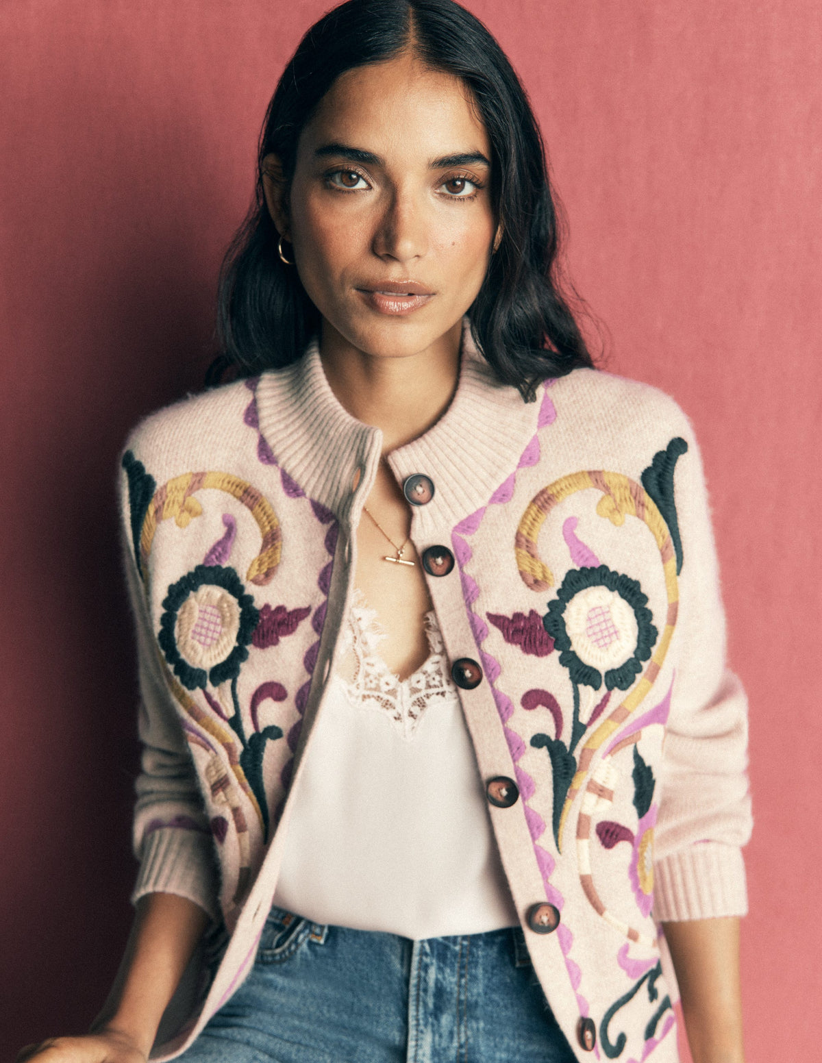 Jemma Jacquard Knit Cardigan-Oatmeal Melange, Embroidery-5