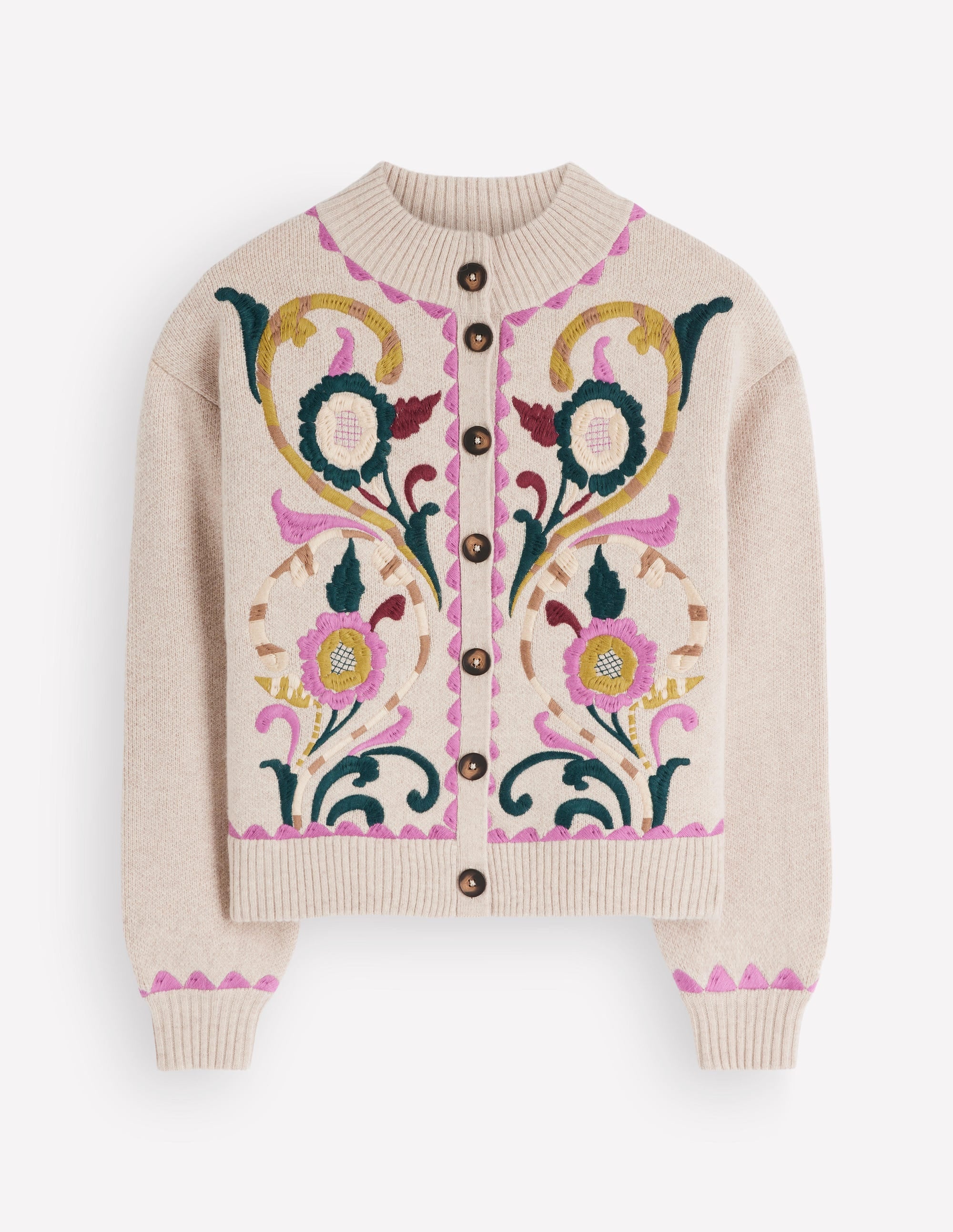 Jemma Jacquard Knit Cardigan - Oatmeal Melange, Embroidery | Boden USA