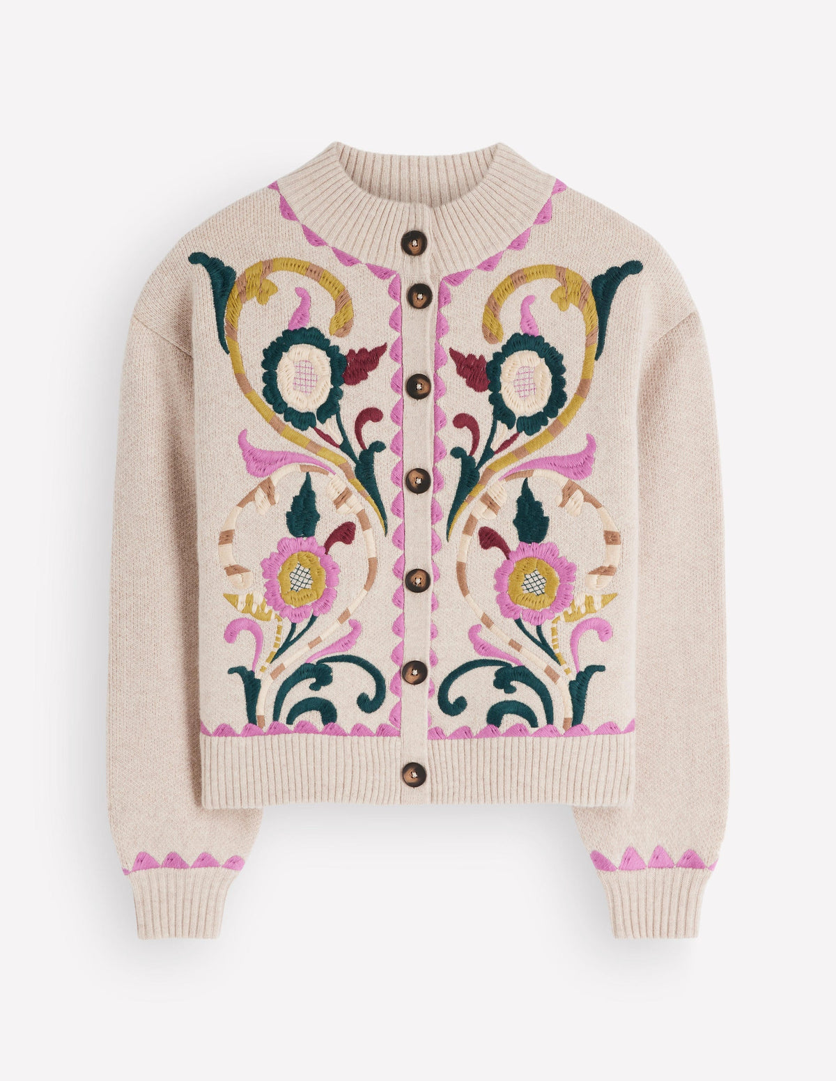 Jemma Jacquard Knit Cardigan-Oatmeal Melange, Embroidery-8