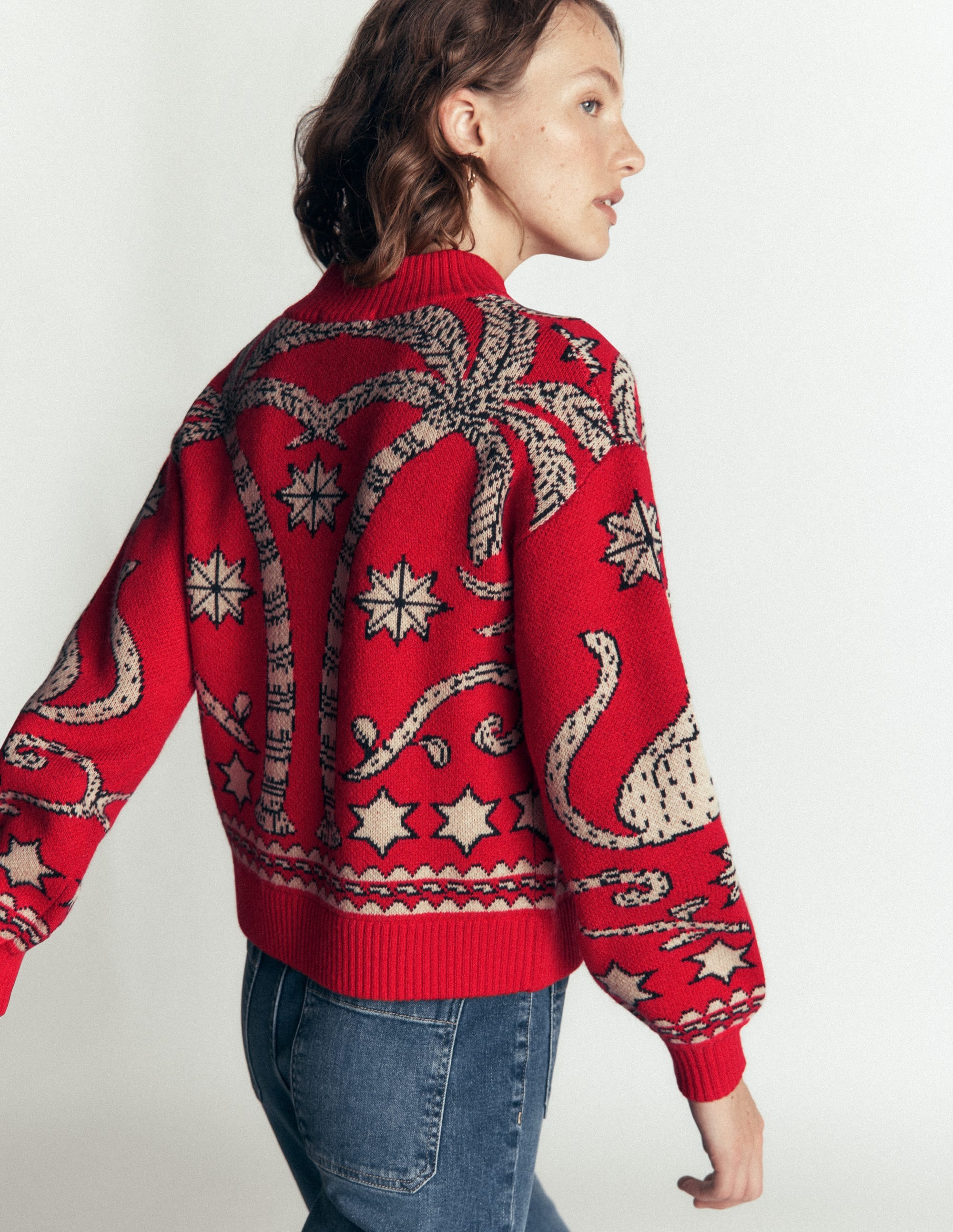 Jemma Jacquard Knit Cardigan-Merida Red Palm Tree - Image 4