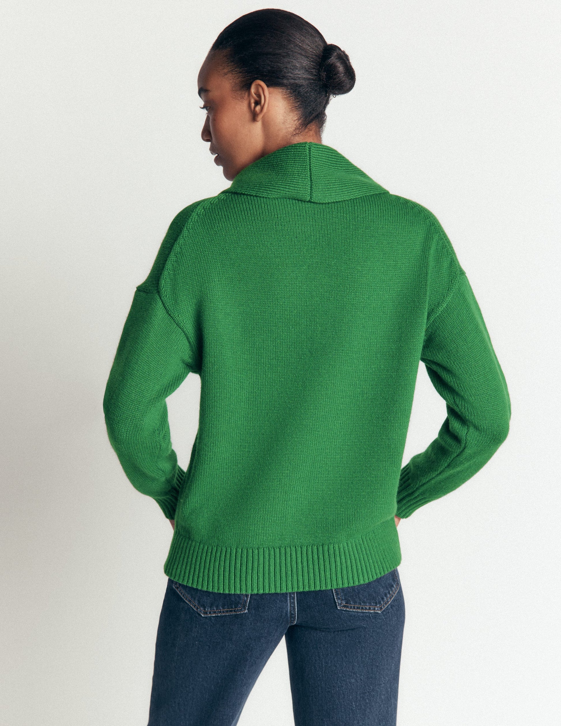 Lydia Tie Neck Knitted Sweater-Hunter Green Melange-3