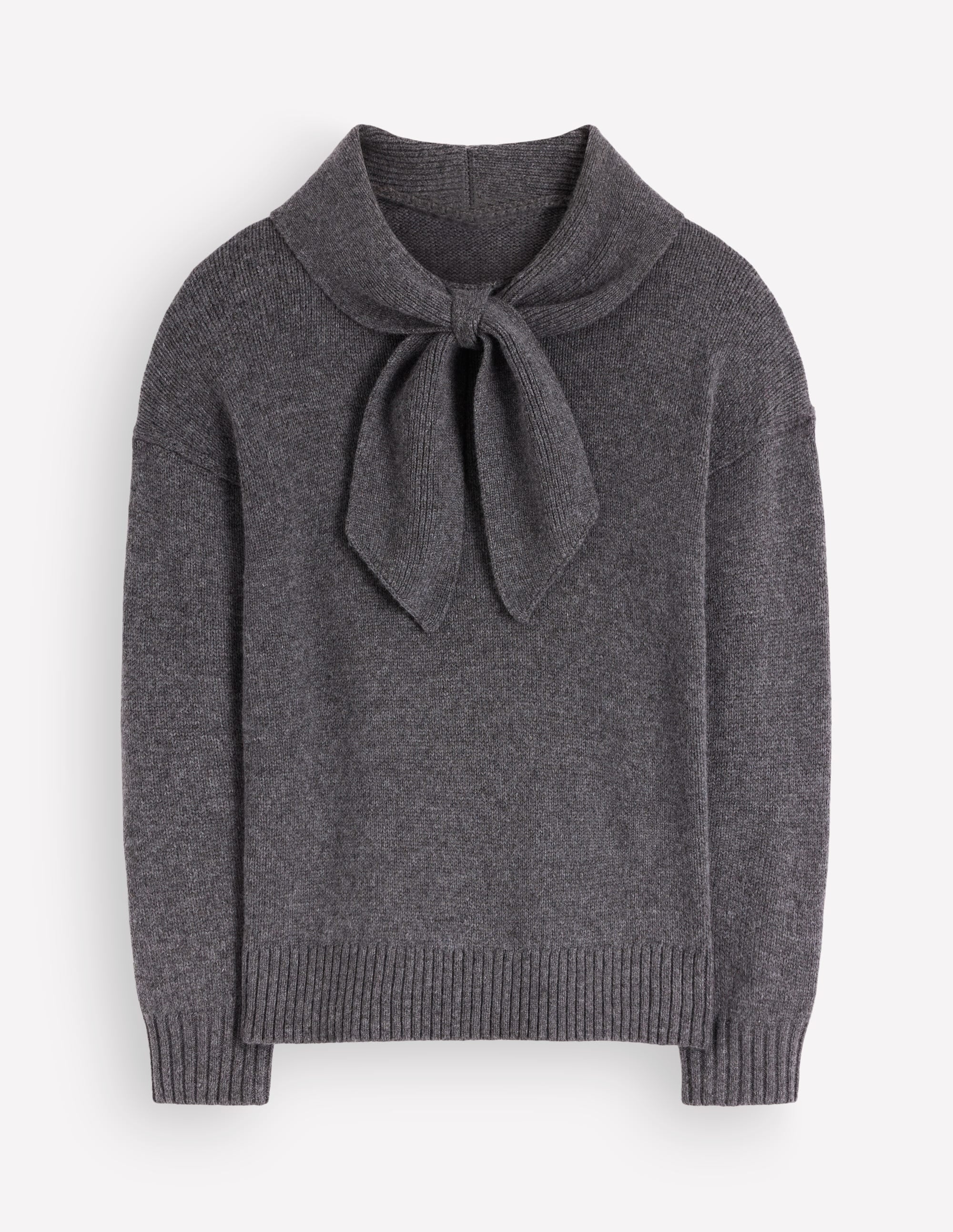 Lydia Tie Neck Knitted Sweater-Charcoal Melange - Image 6