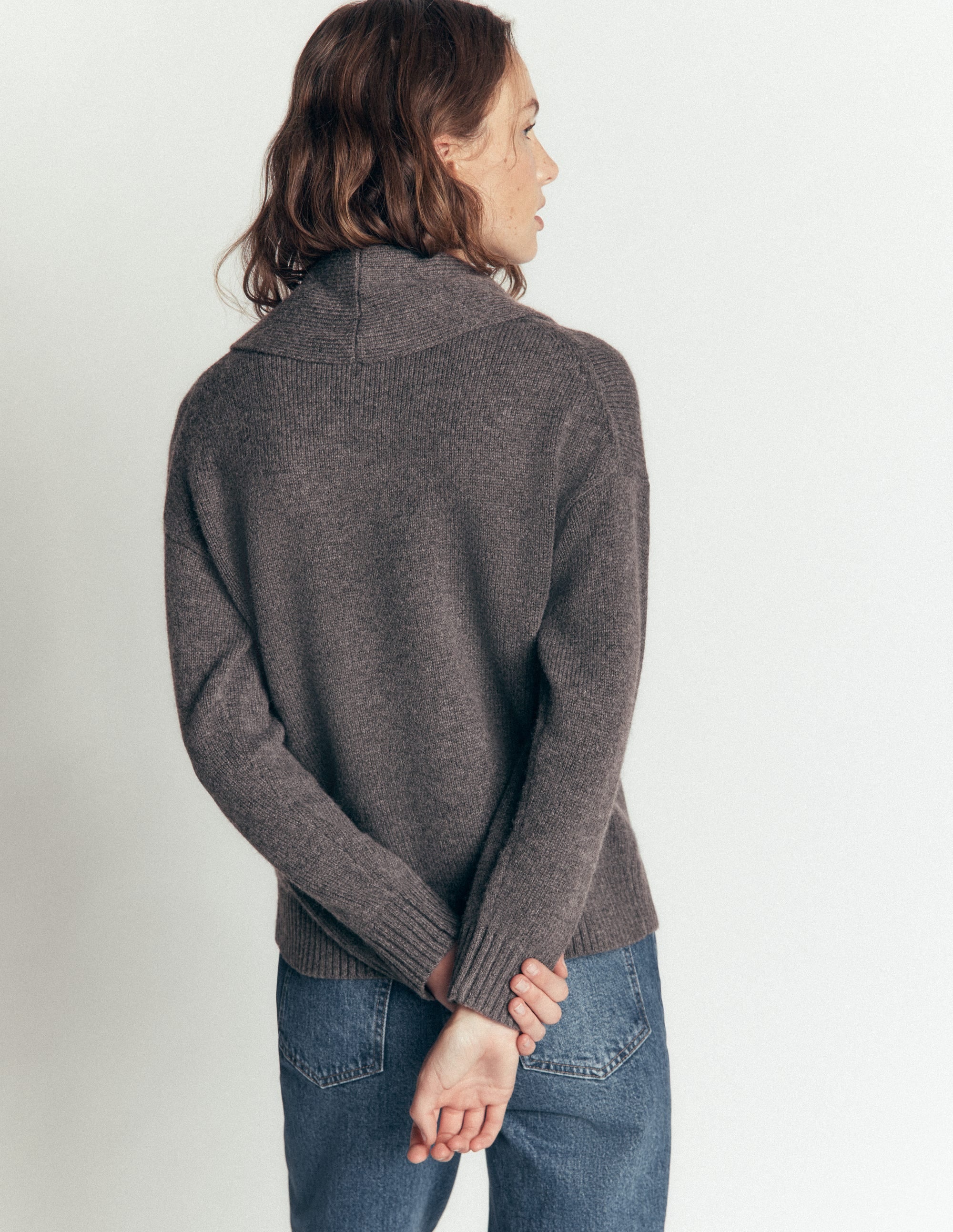 Lydia Tie Neck Knitted Sweater-Charcoal Melange - Image 3