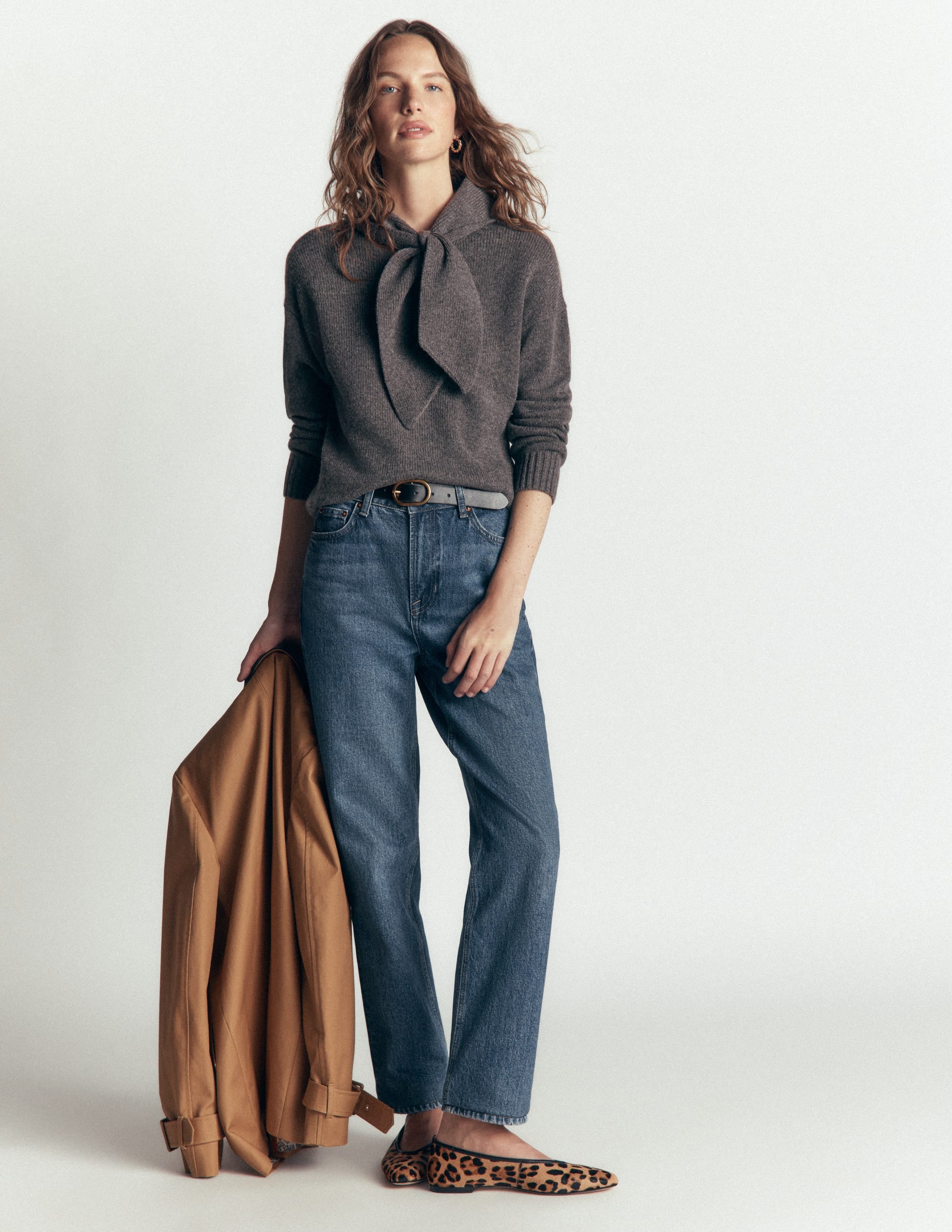 Lydia Tie Neck Knitted Sweater-Charcoal Melange - Image 4