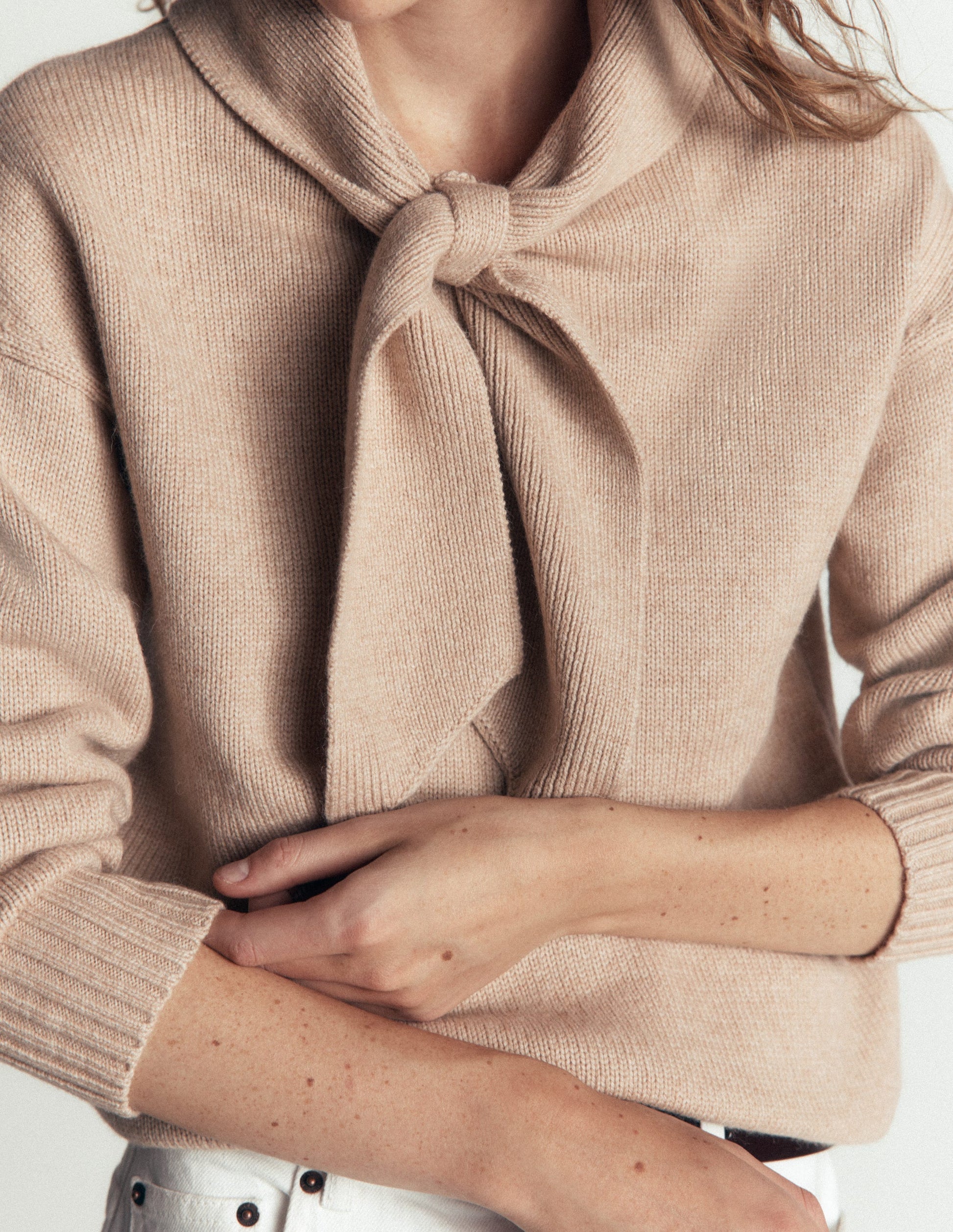 Lydia Tie Neck Knitted Sweater-Chinchilla Melange-2