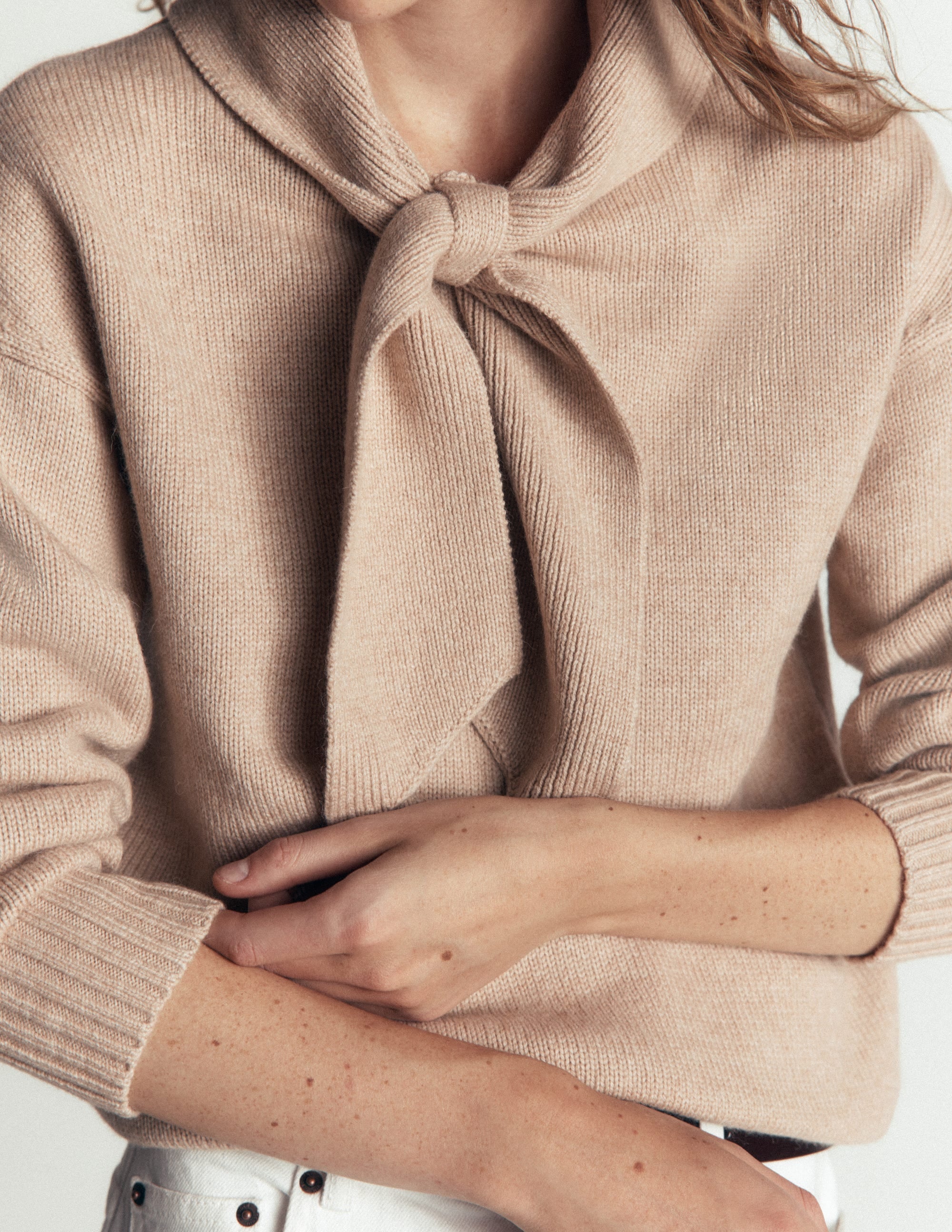 Lydia Tie Neck Knitted Sweater-Chinchilla Melange - Image 2