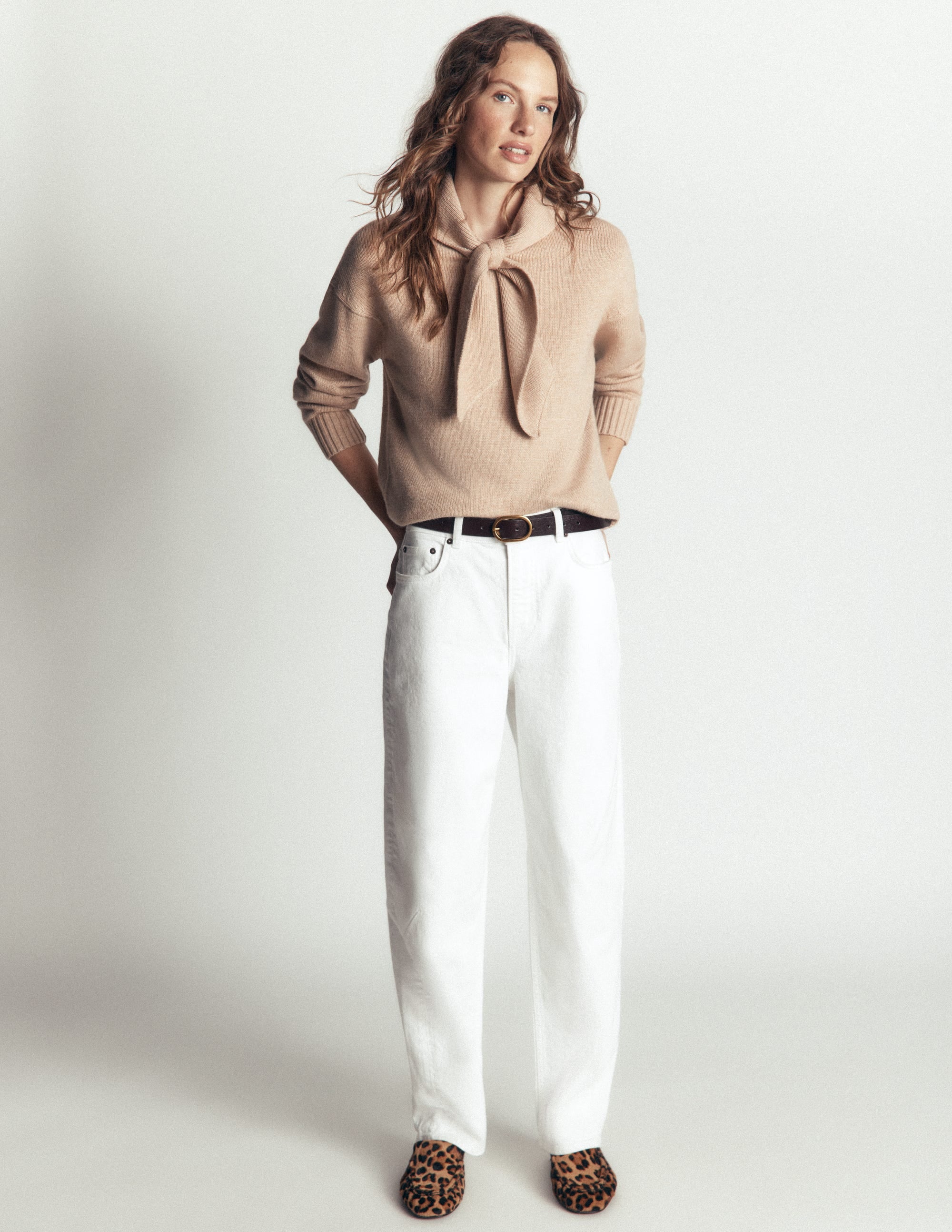 Lydia Tie Neck Knitted Sweater-Chinchilla Melange - Image 4