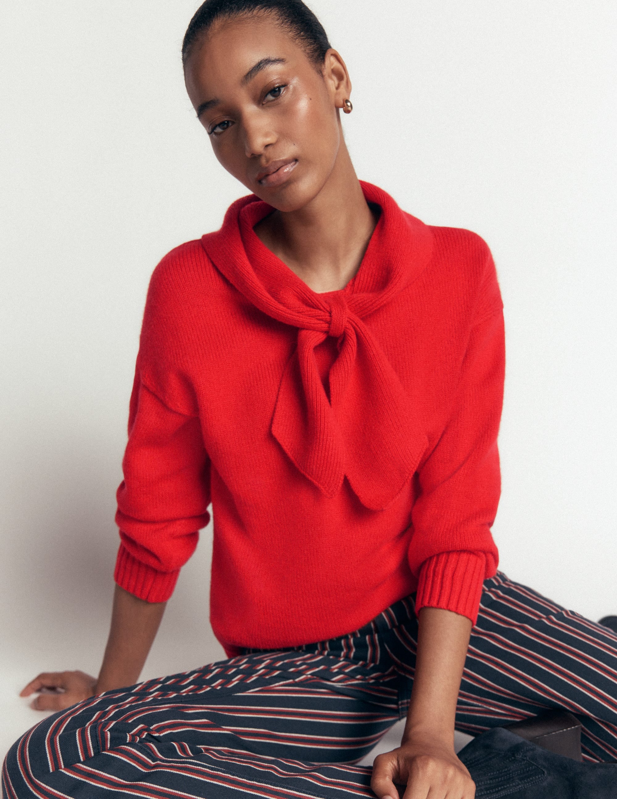 Lydia Tie Neck Knitted Sweater-Poppy Red - Image 2