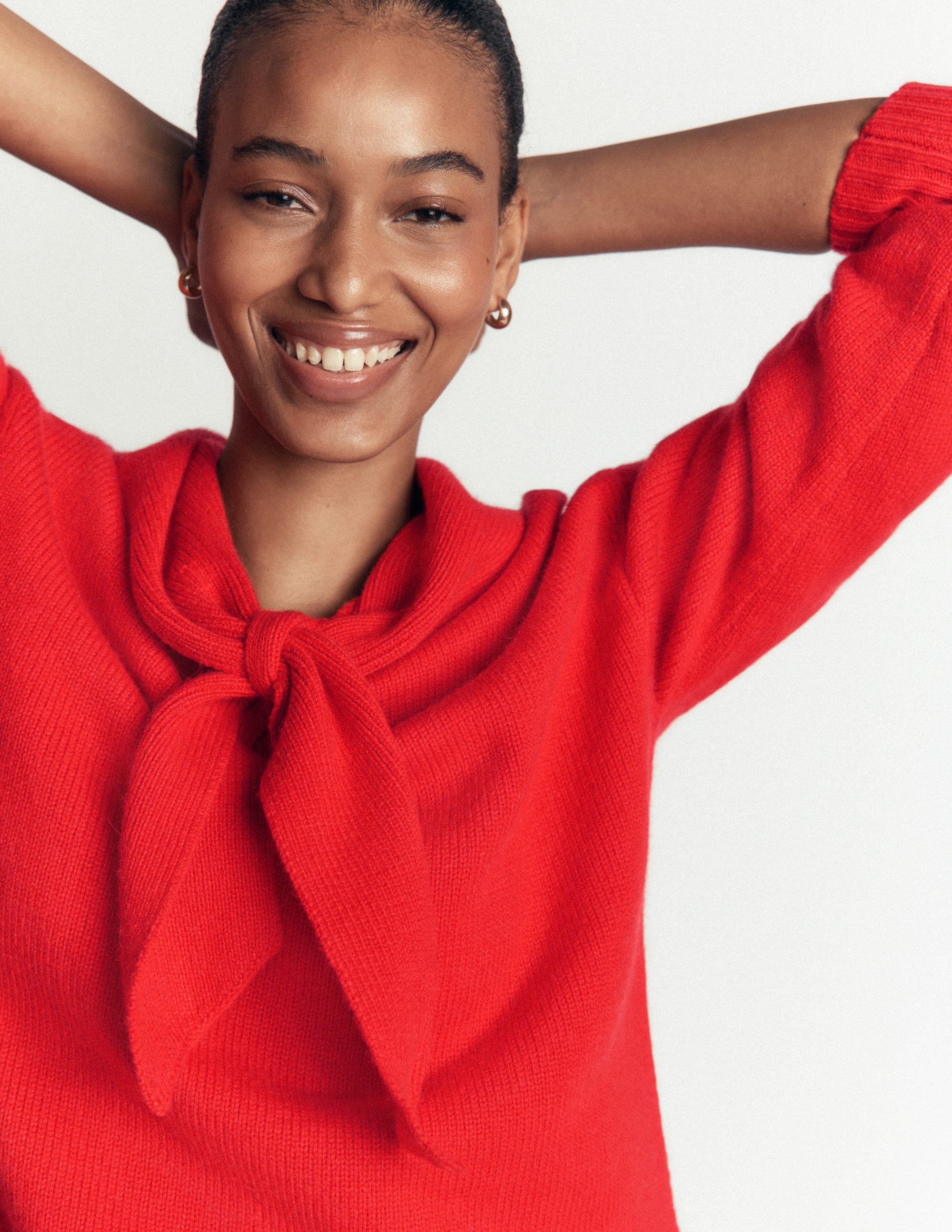 Lydia Tie Neck Knitted Sweater-Poppy Red - Image 3