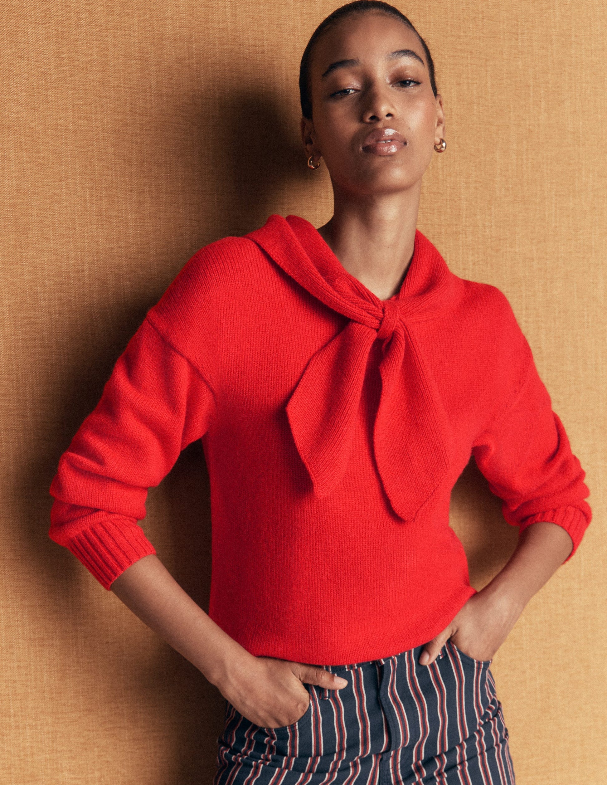 Lydia Tie Neck Knitted Sweater-Poppy Red-5