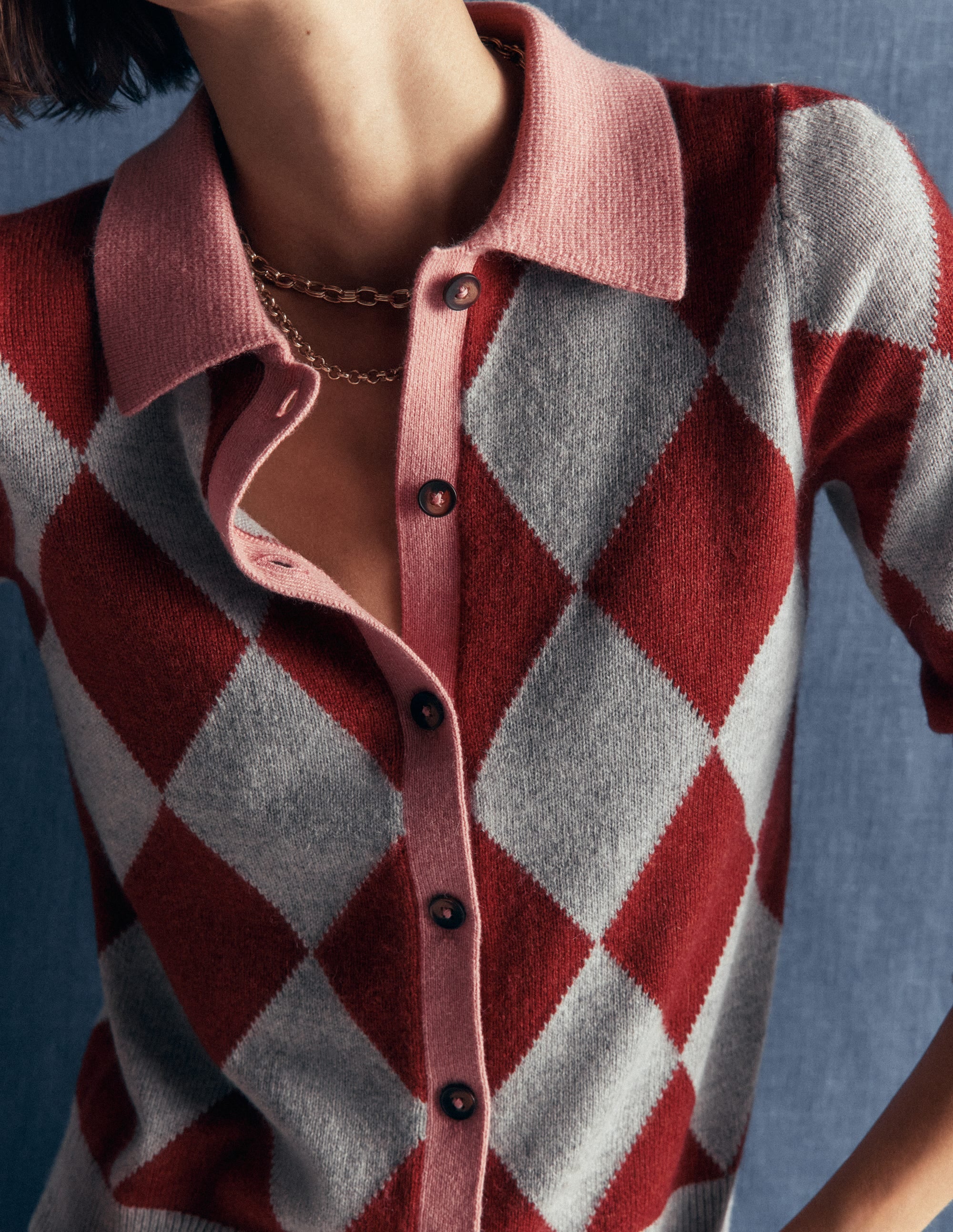 Ariadne Wool Blend Cardigan-Brown Argyle - Image 3