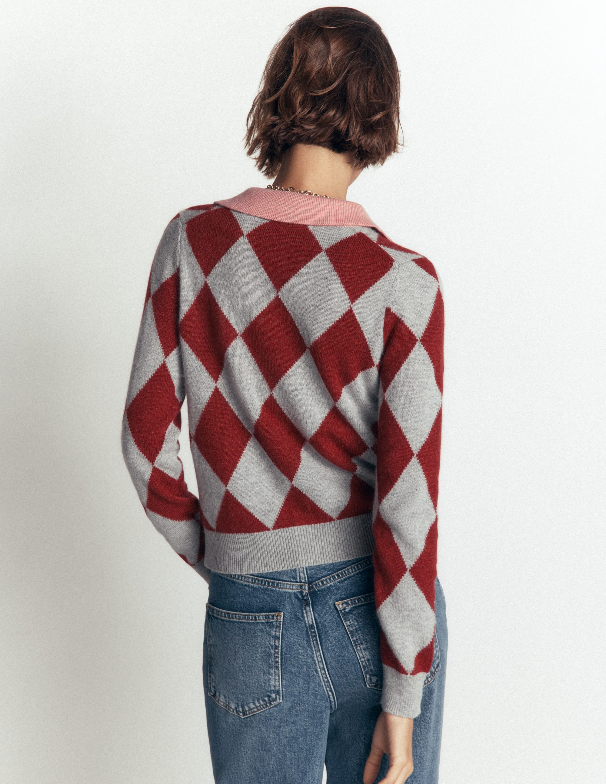 Ariadne Wool Blend Cardigan-Brown Argyle - Image 4