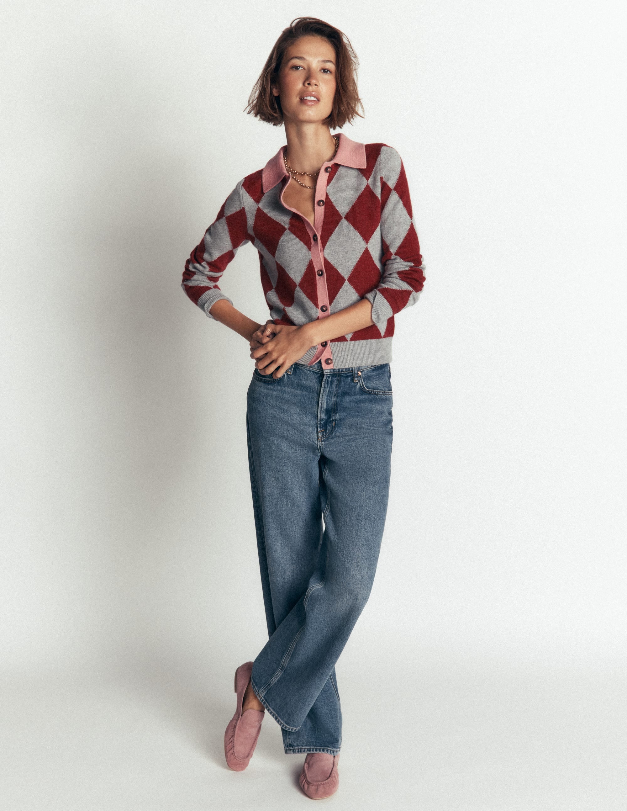 Ariadne Wool Blend Cardigan-Brown Argyle - Image 5