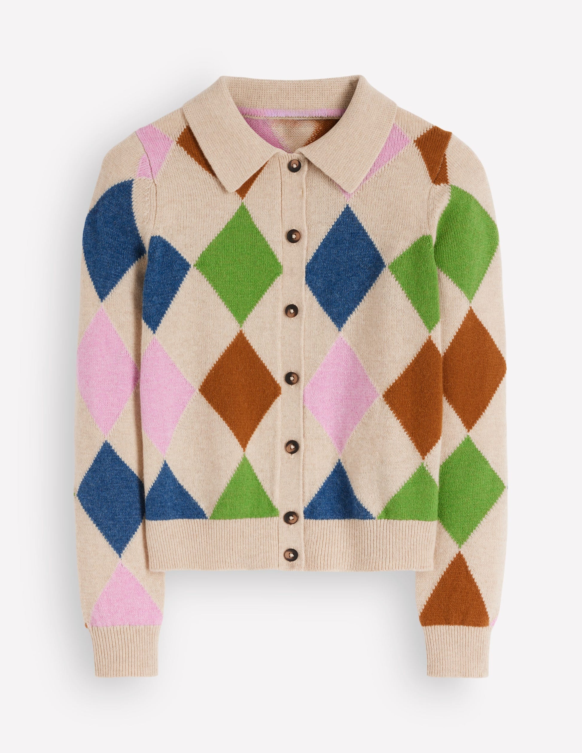 Ariadne Wool Blend Cardigan-Oatmeal Melange, Multi Argyle-5