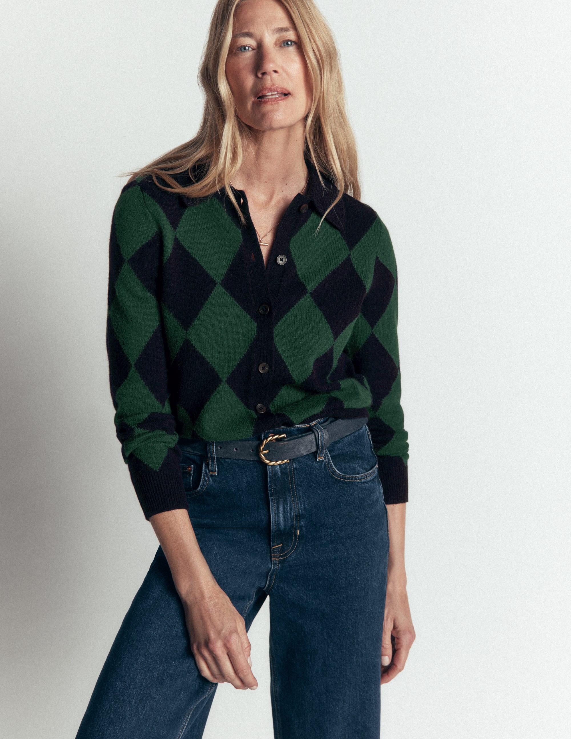 Ariadne Wool Blend Cardigan-Navy Argyle - Image 1