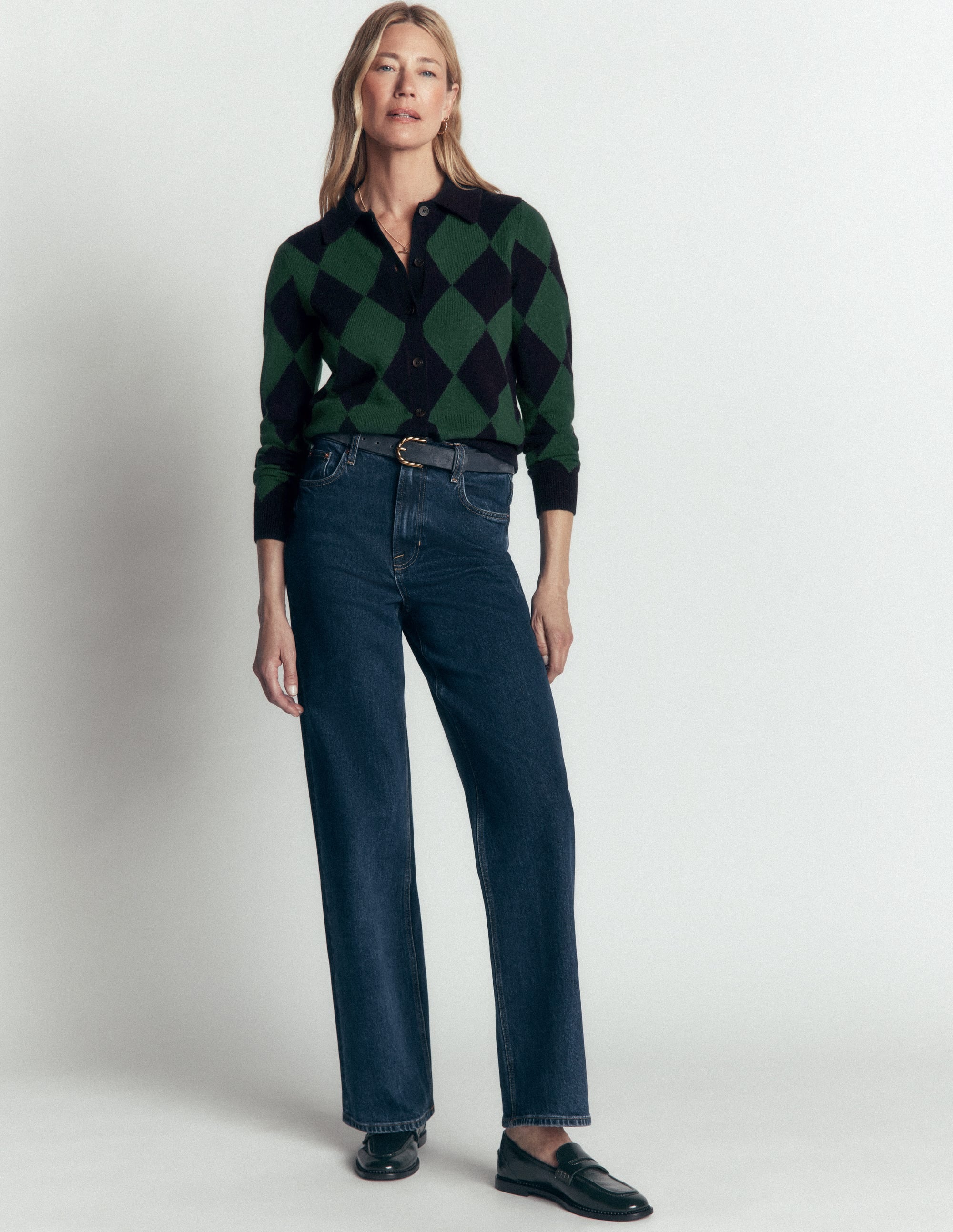 Ariadne Wool Blend Cardigan-Navy Argyle - Image 4