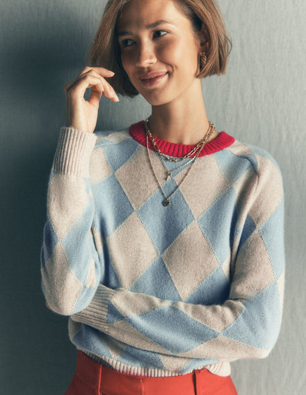 Ariadne Wool Blend Sweater-Blue Argyle