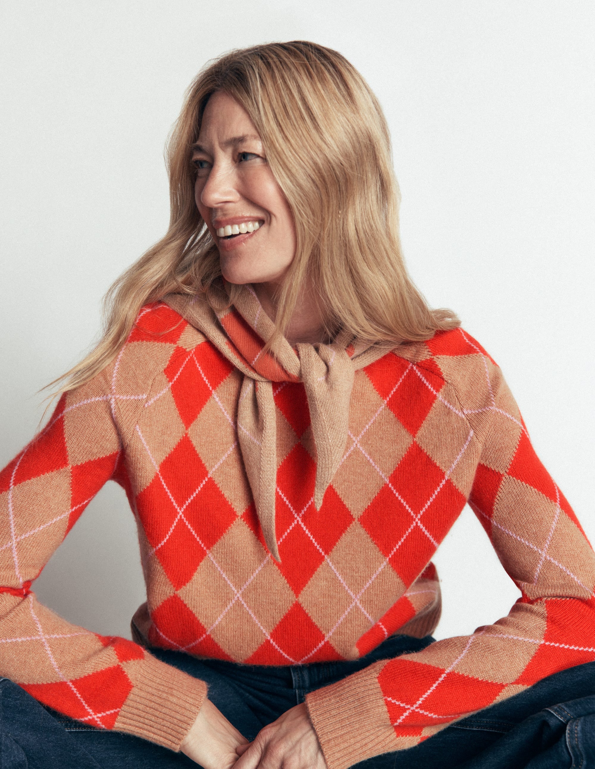 Ariadne Wool Blend Sweater-Orange Argyle - Image 1