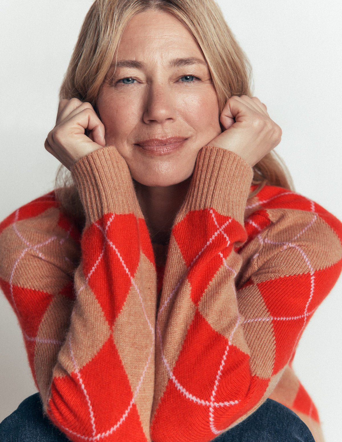 Ariadne Wool Blend Sweater-Orange Argyle-2