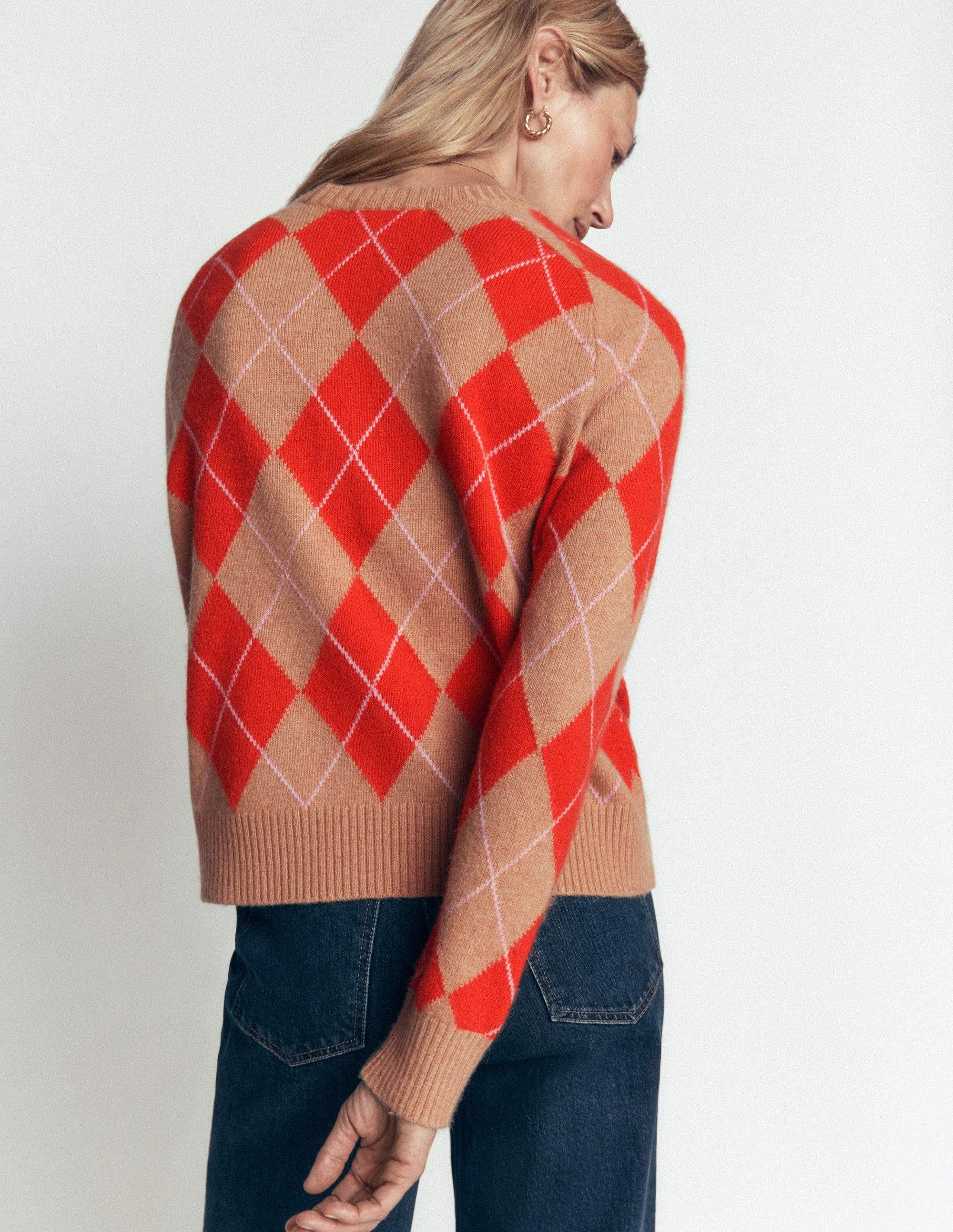 Ariadne Wool Blend Sweater-Orange Argyle - Image 3