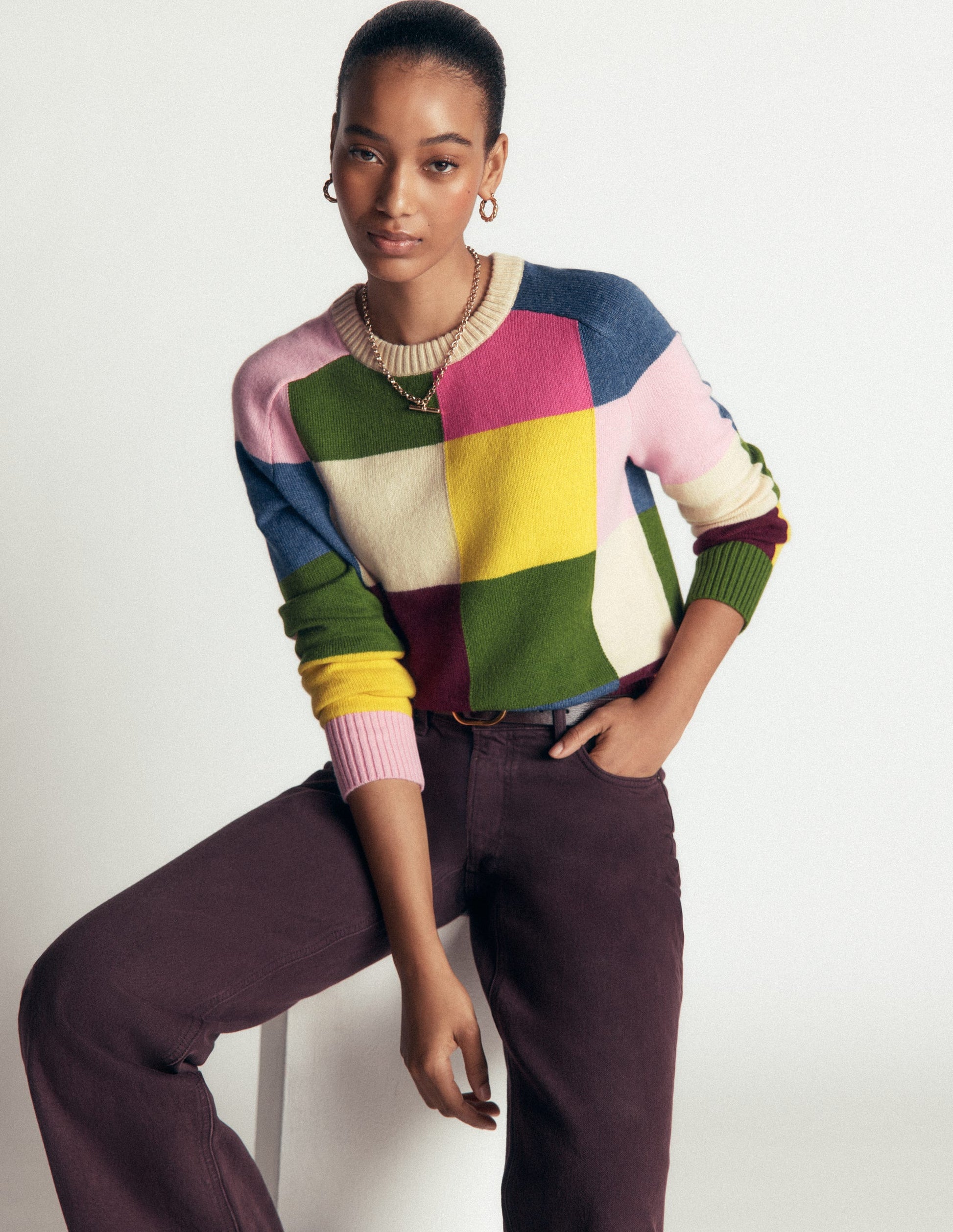 Ariadne Wool Blend Sweater-Multi Gingham-2