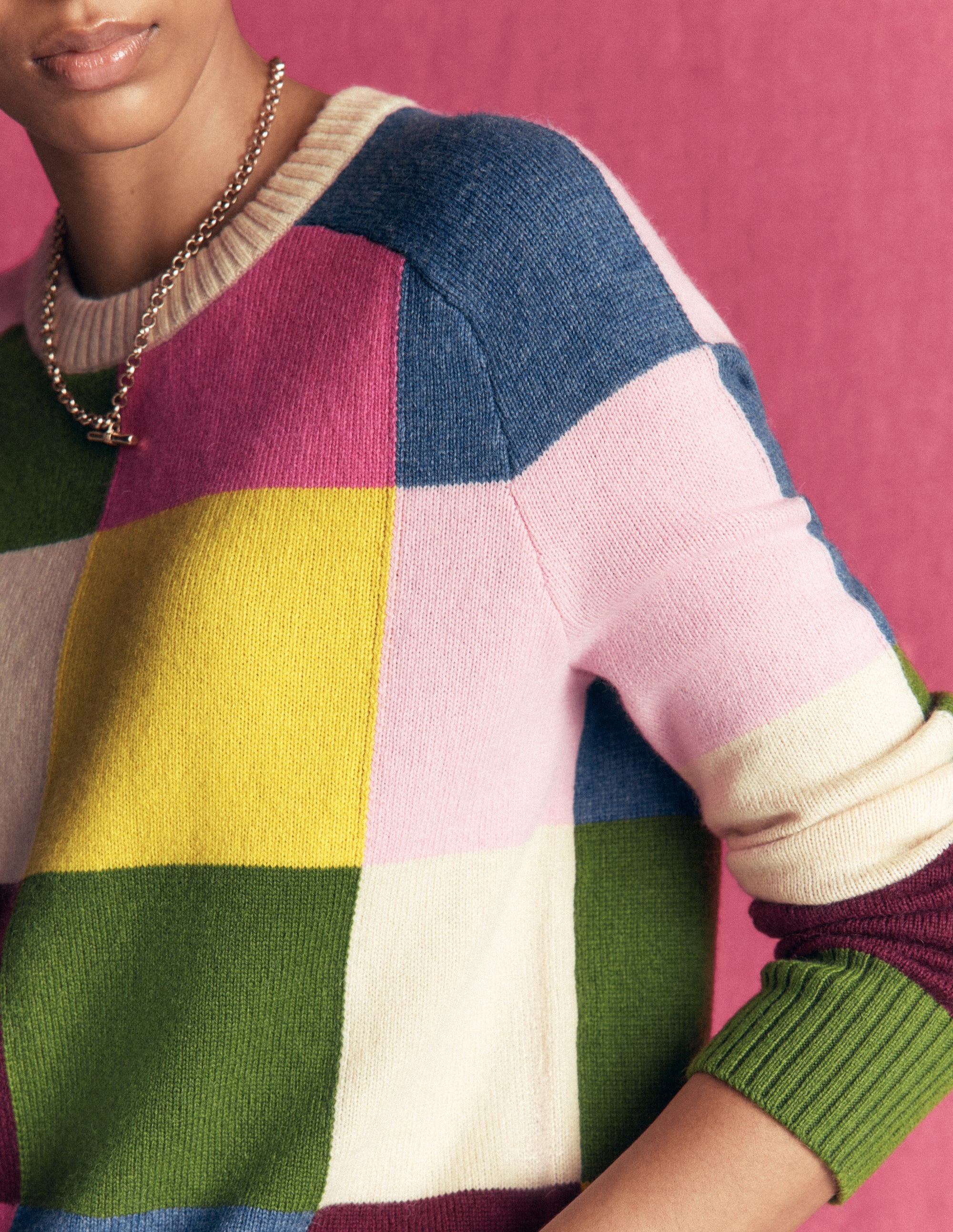 Ariadne Wool Blend Sweater-Multi Gingham - Image 3