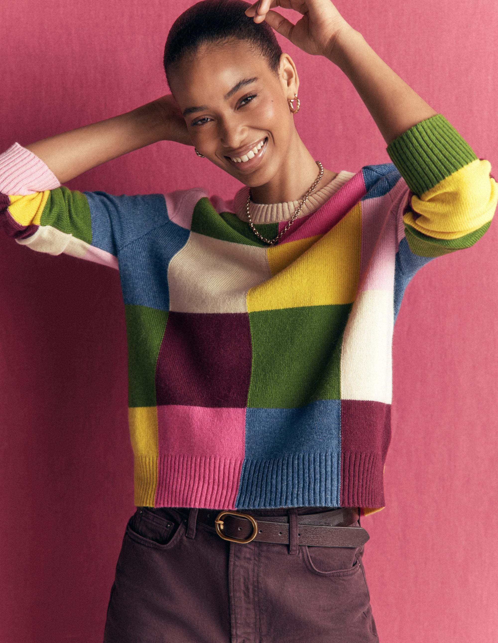 Ariadne Wool Blend Sweater-Multi Gingham - Image 6