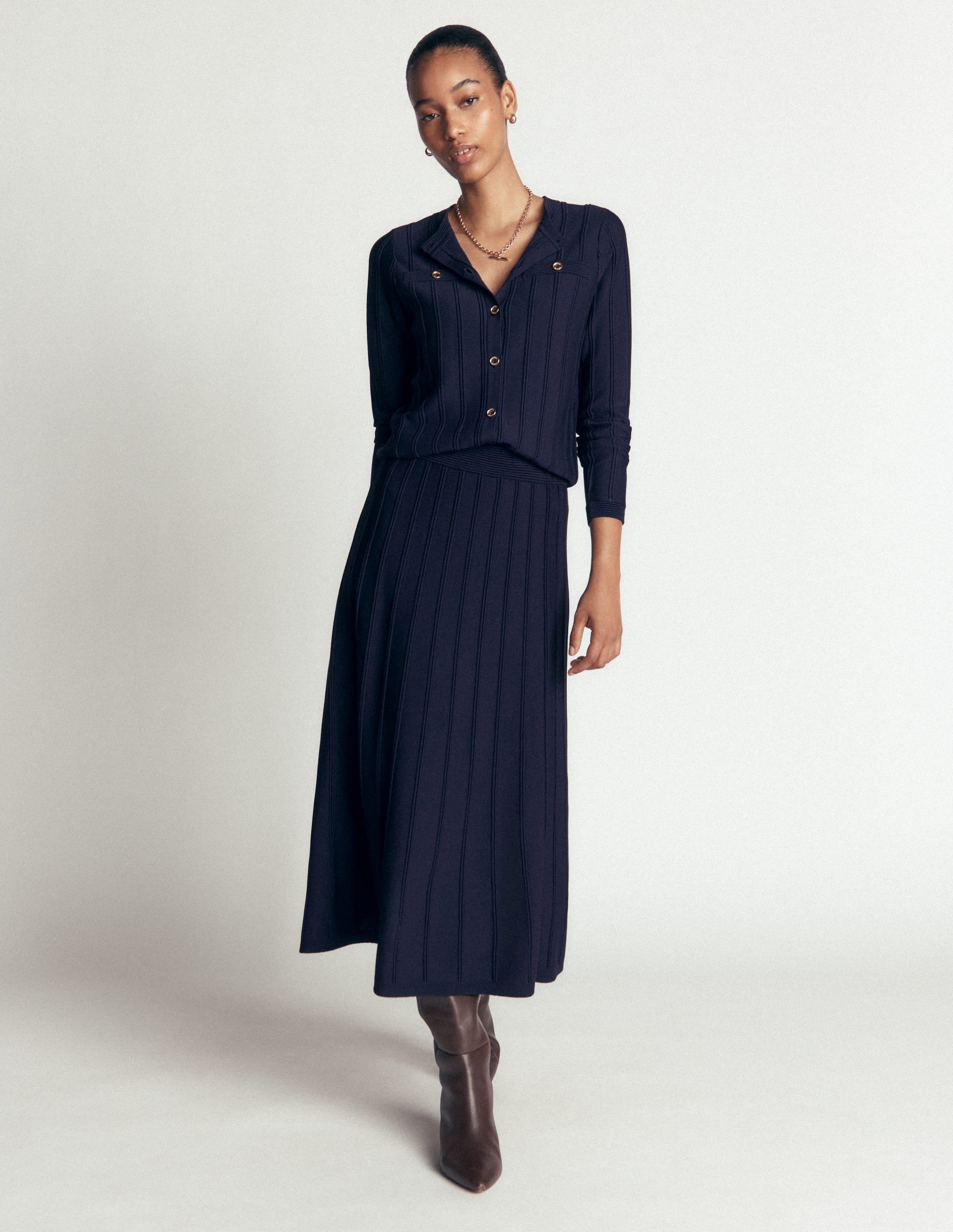 Ottoman Stitch Cardigan-Navy - Image 1