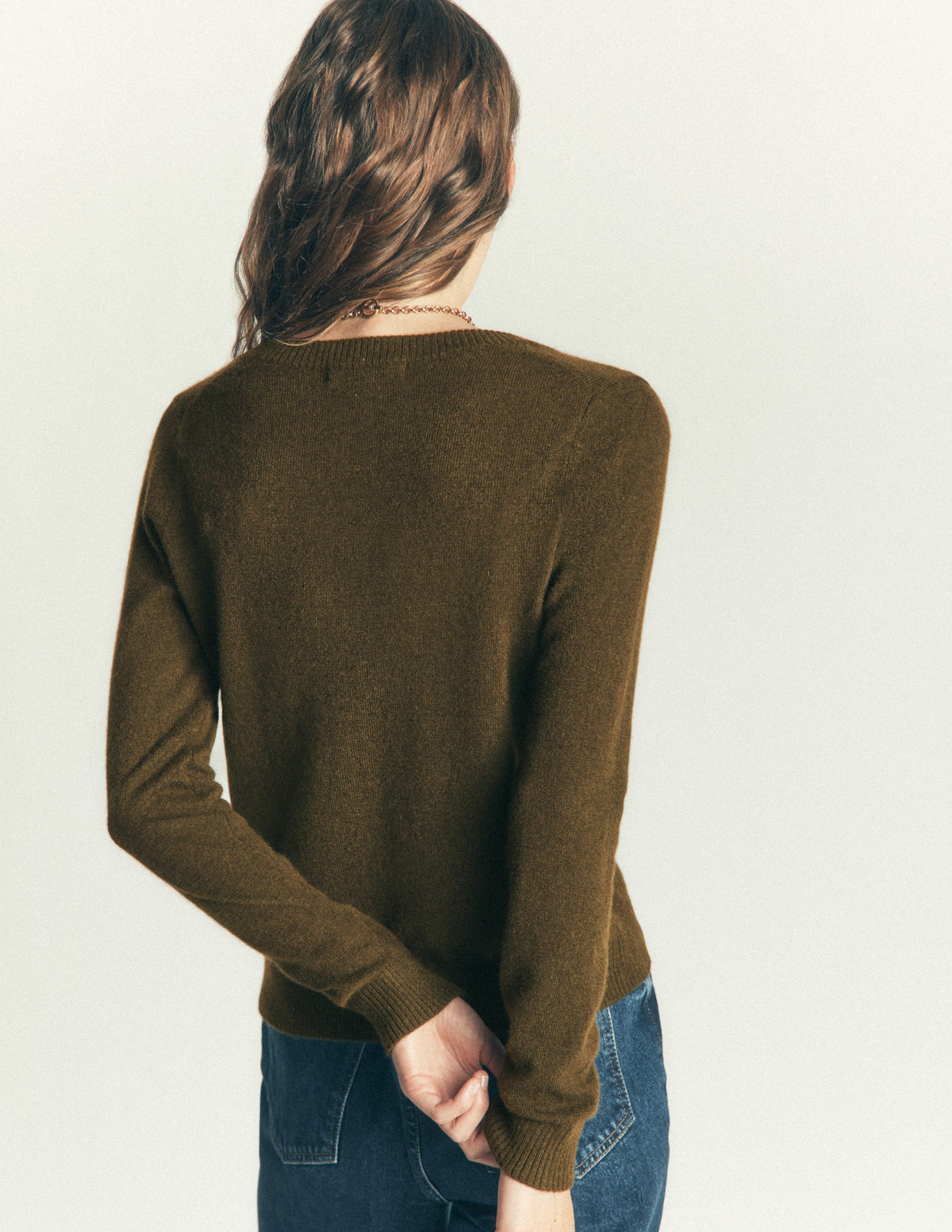Elsie Cashmere V Neck Sweater-Hunter Green - Image 3