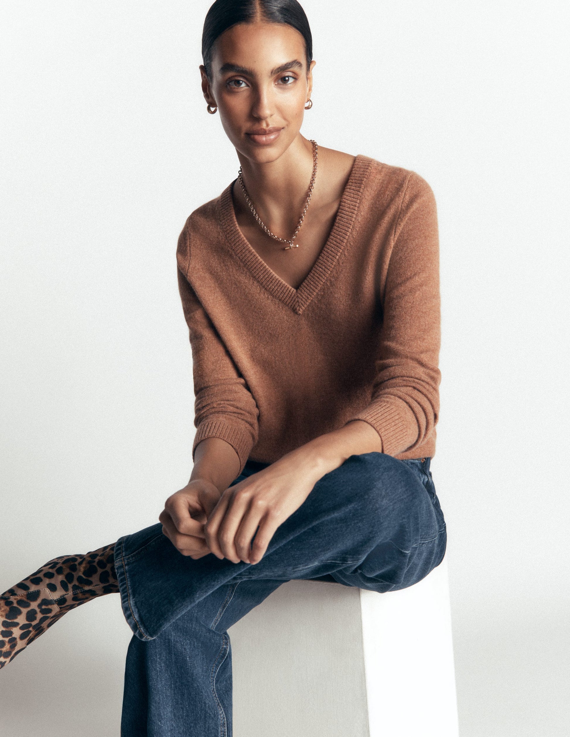 Elsie Cashmere V Neck Sweater-Warm Ginger-1