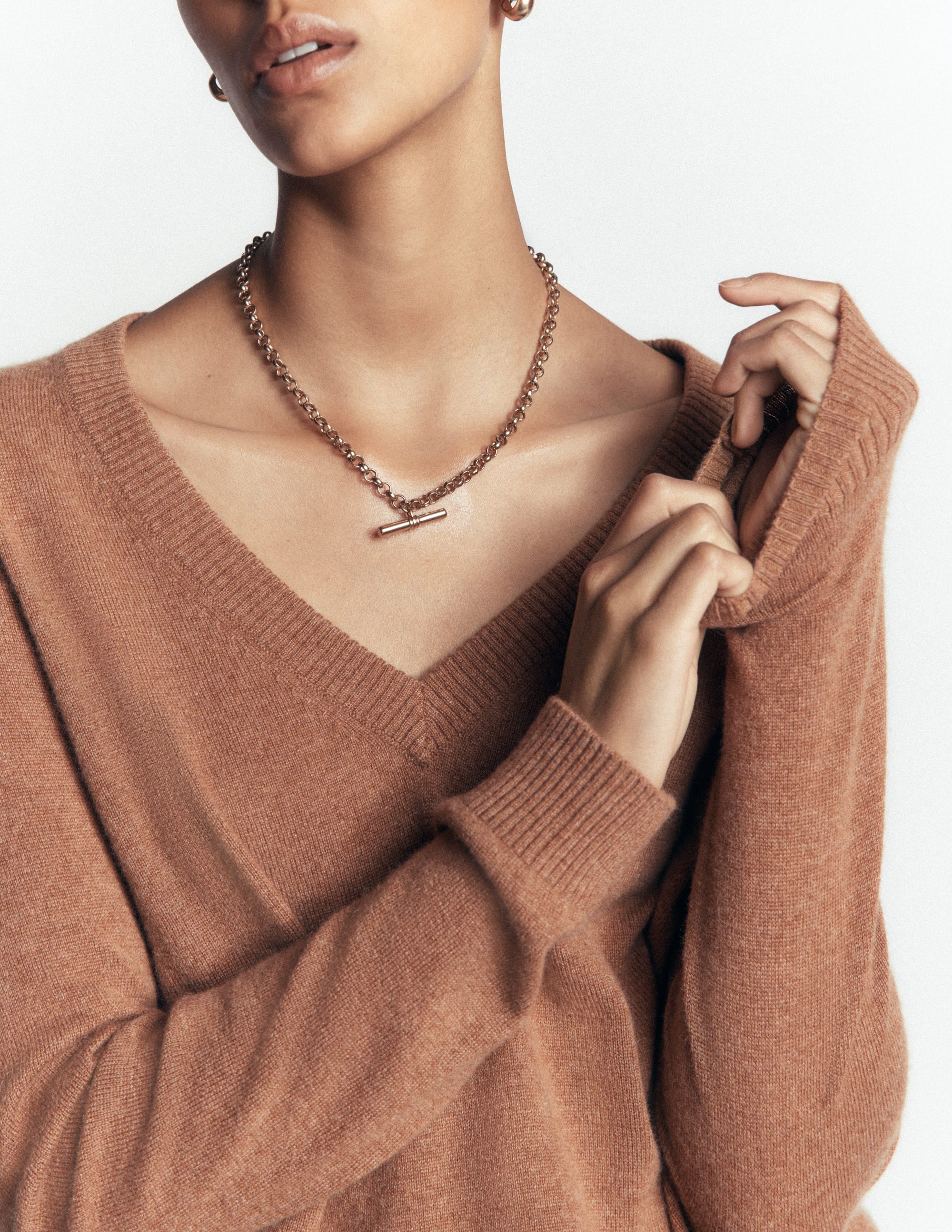 Elsie Cashmere V Neck Sweater-Warm Ginger - Image 2