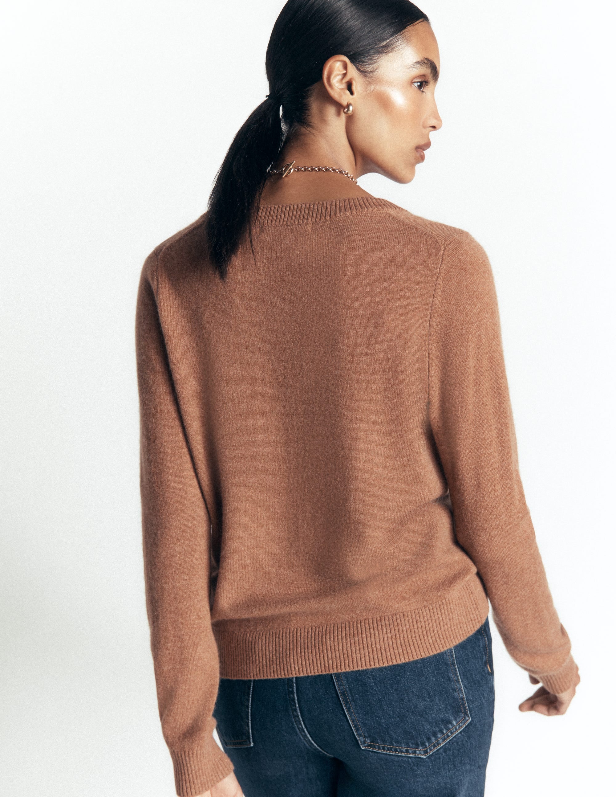Elsie Cashmere V Neck Sweater-Warm Ginger - Image 3