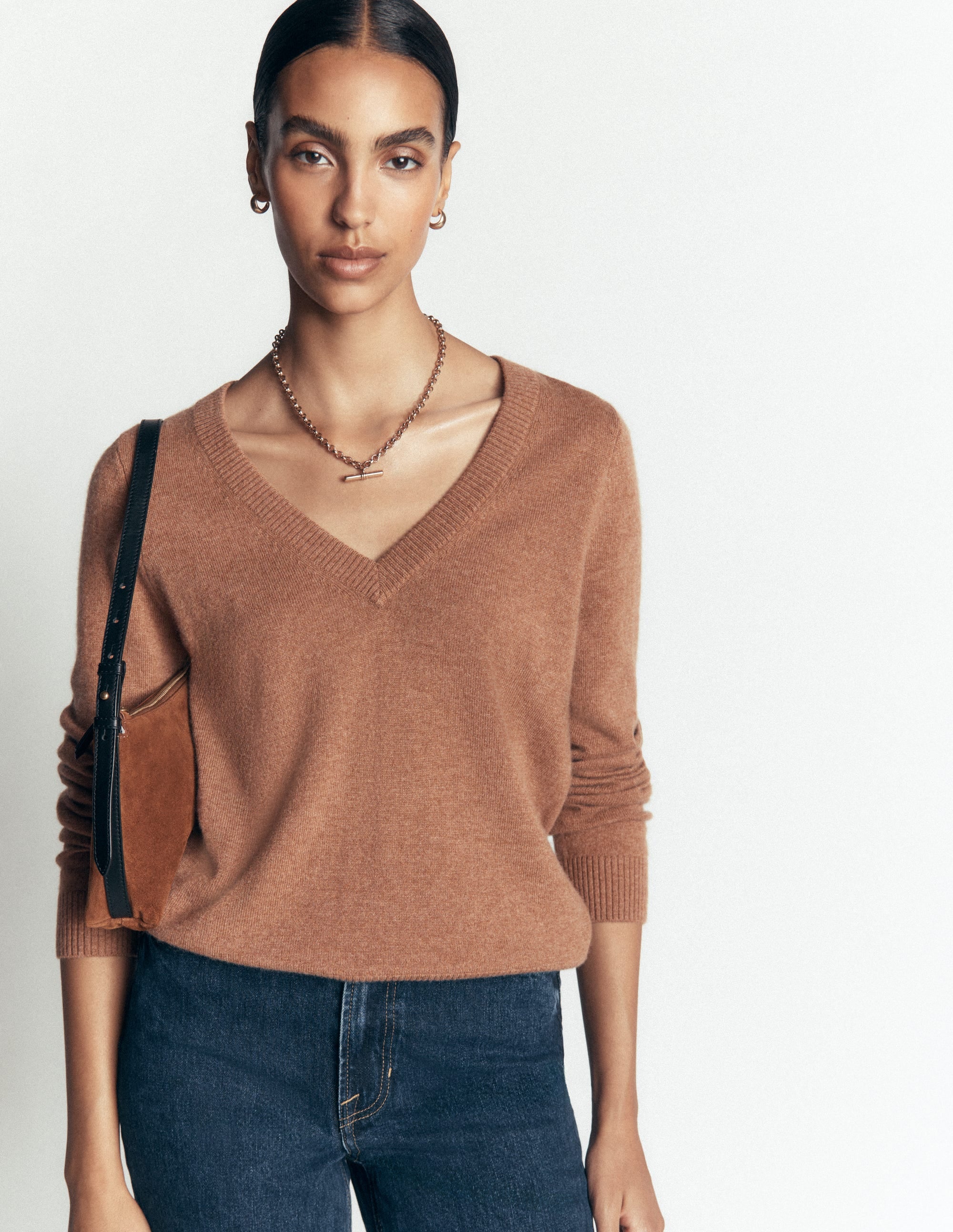 Elsie Cashmere V Neck Sweater-Warm Ginger - Image 5